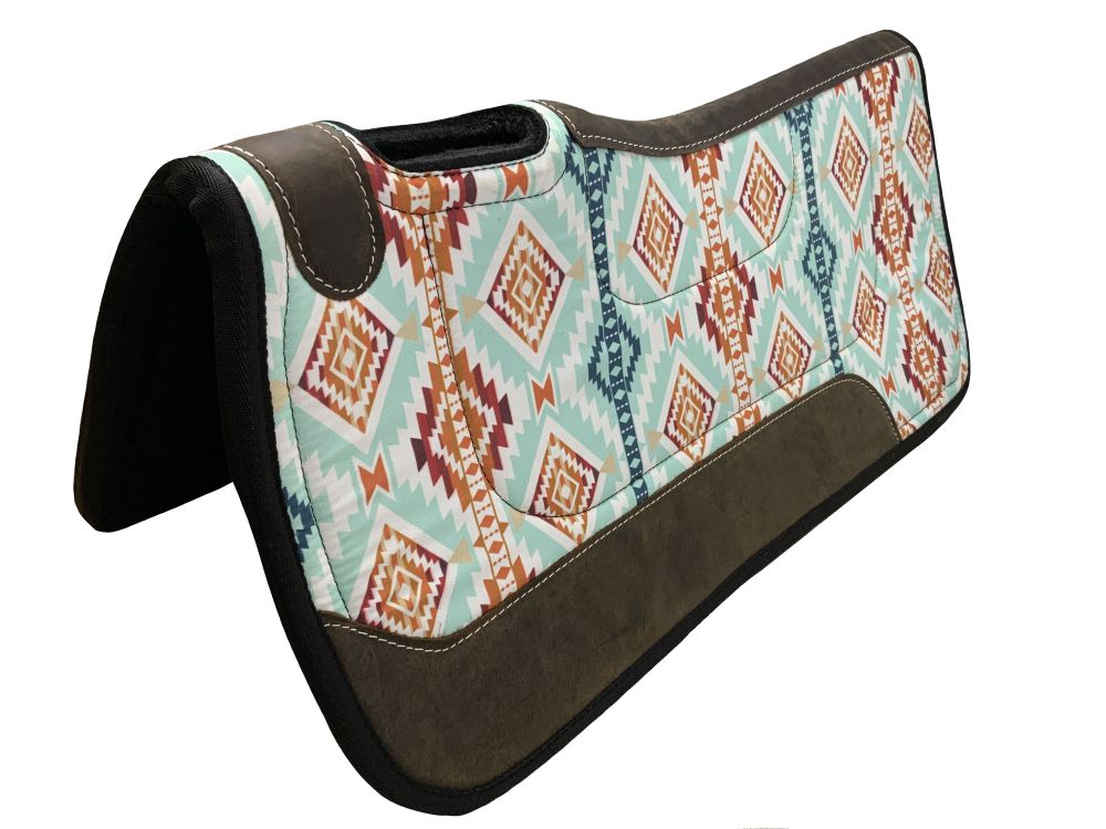 Aqua Nylon Southwestern Print Contoured Felt Saddle Pad western saddle pad Shiloh