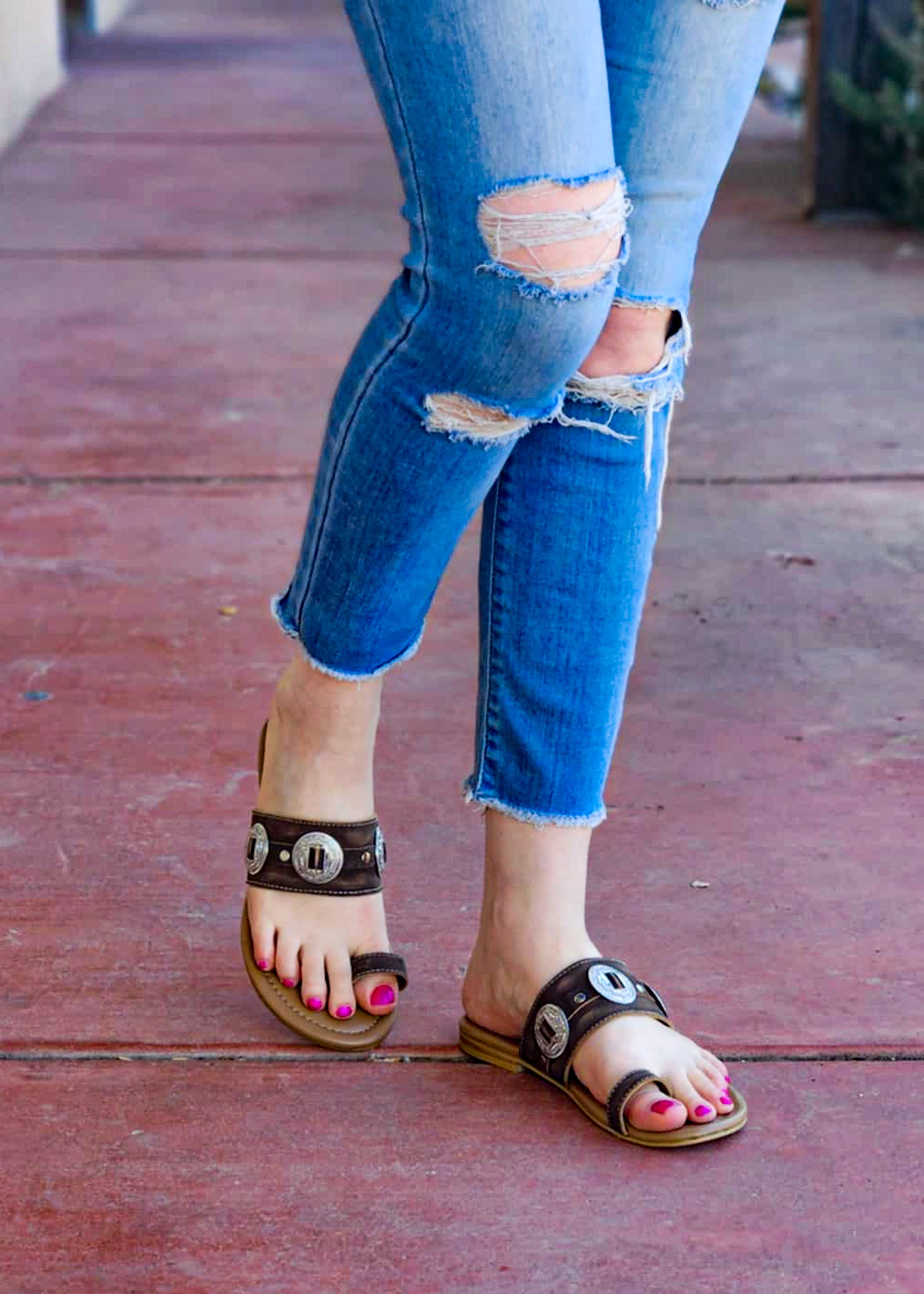 Western Concho Sandals in Brown Shoes Myra