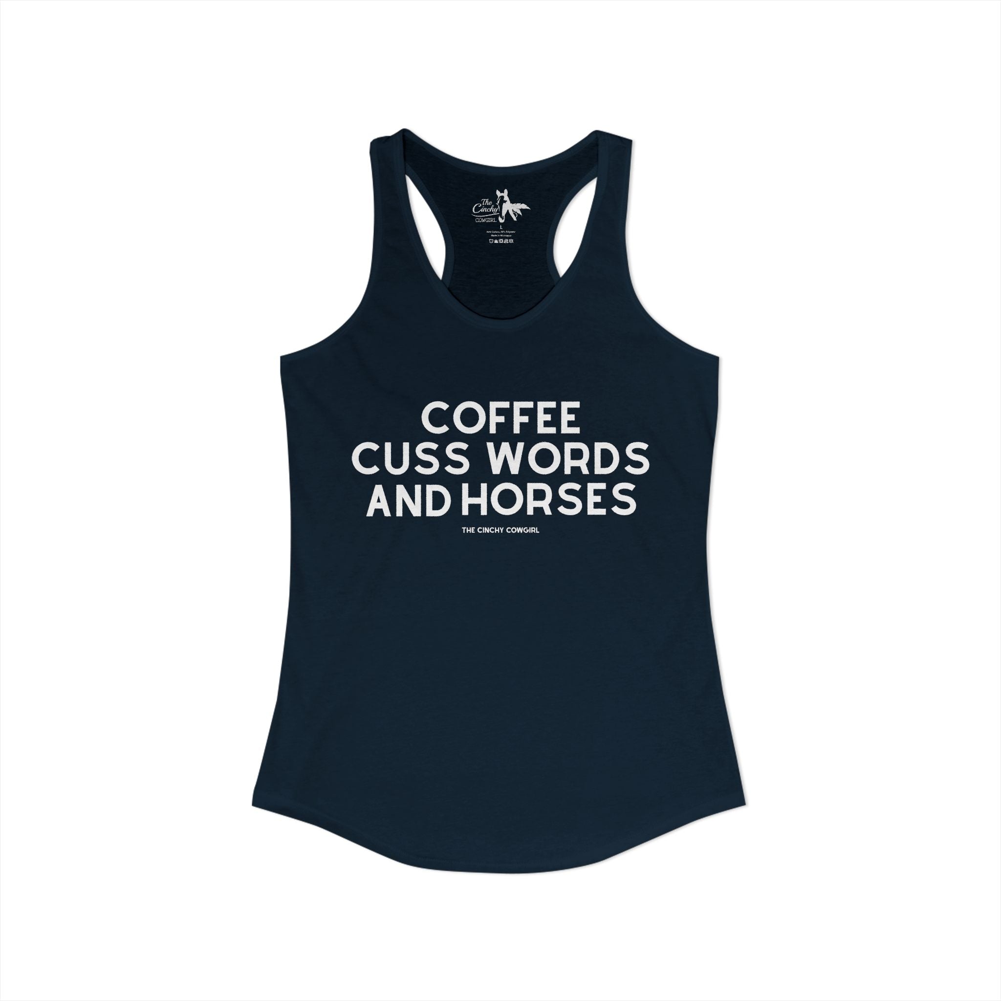 Coffee, Cuss Words And Horses Tank Top Tank Top The Cinchy Cowgirl - Print XS Solid Midnight Navy