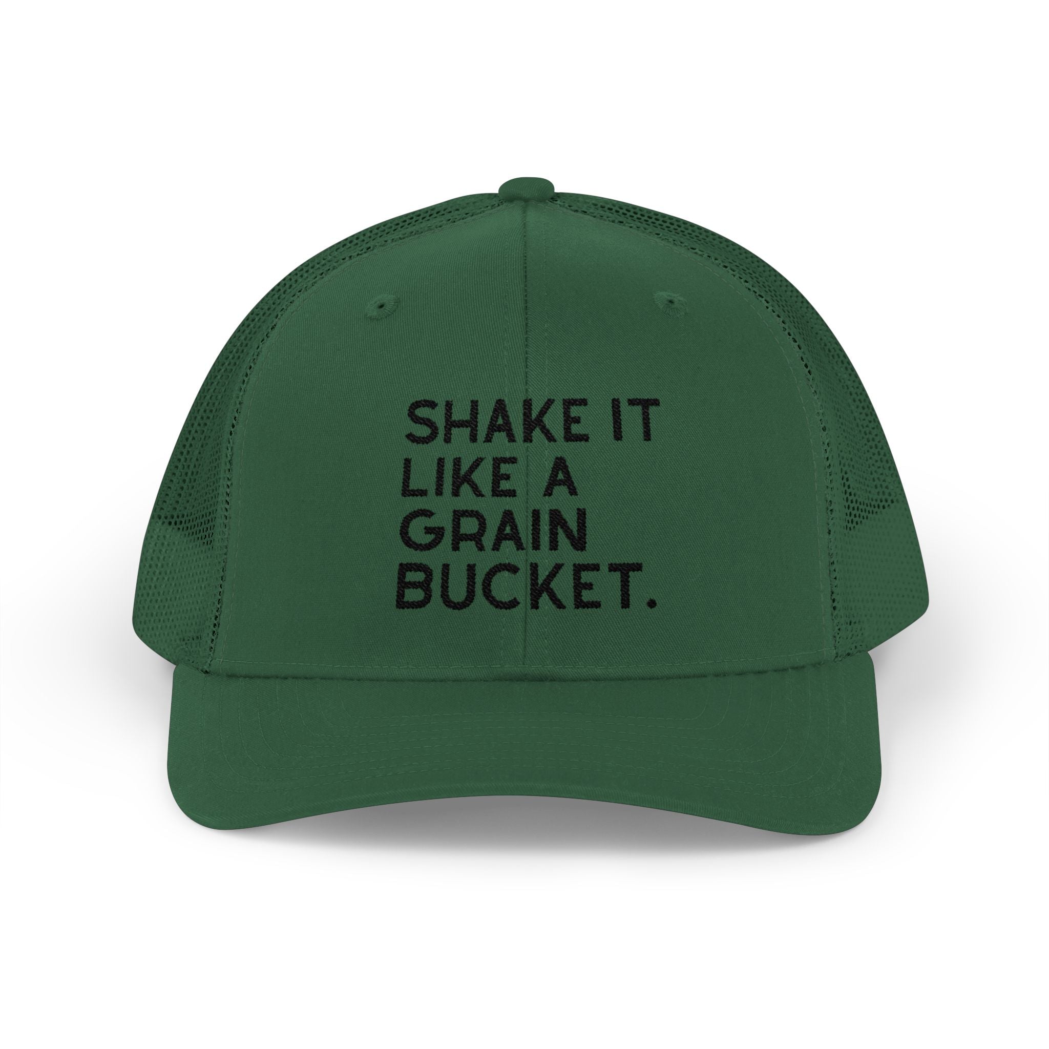 Embroidered Shake It Like A Grain Bucket Trucker Hat Embroidered TCC Hat The Cinchy Cowgirl - Print Evergreen