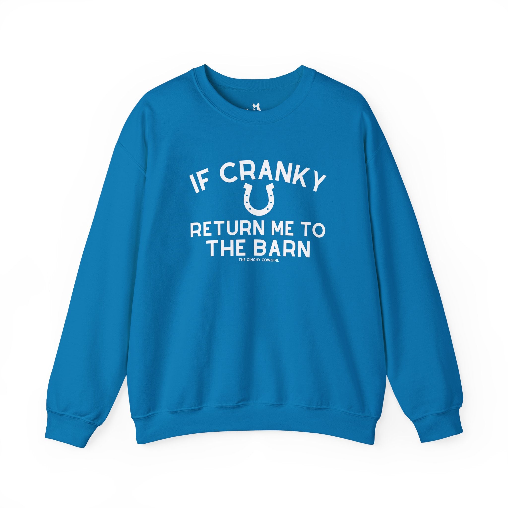 If Cranky, Return Me To The Barn Fleece Pullover Sweatshirt The Cinchy Cowgirl - Print S Sapphire