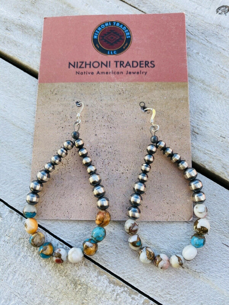 Navajo Pearl Multi-Stone Tear Drop Dangle Earring NT jewelry Nizhoni Traders LLC   