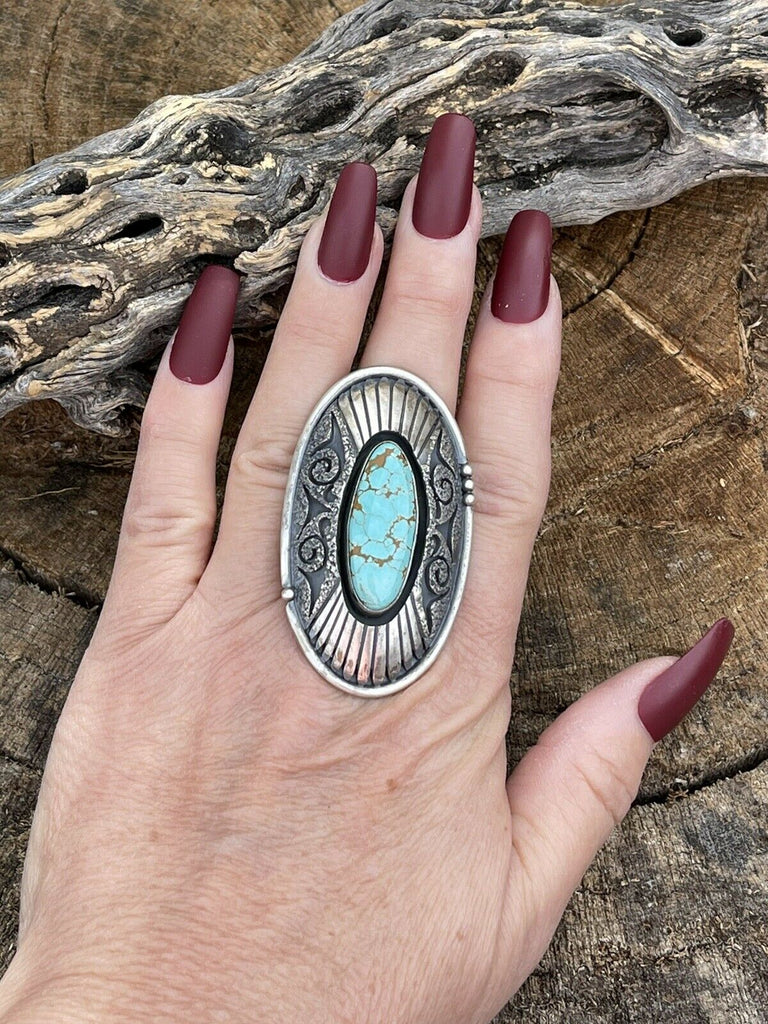 Southwestern Turquoise Statement Ring Size 8.5 NT jewelry Nizhoni Traders LLC   
