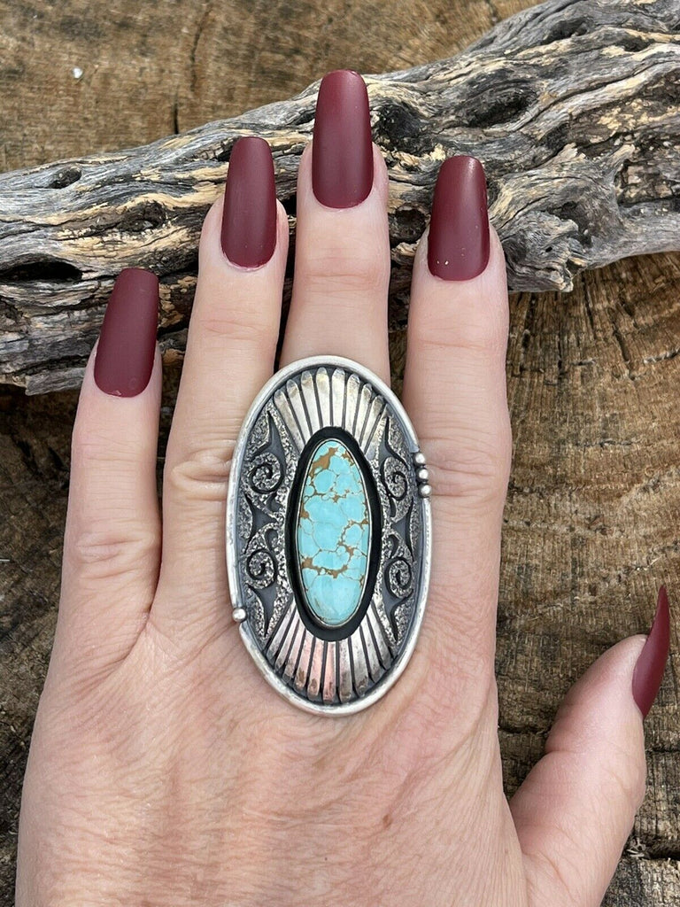 Southwestern Turquoise Statement Ring Size 8.5 NT jewelry Nizhoni Traders LLC   