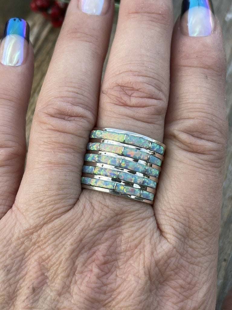 Iridescent Opal Stacked Ring NT jewelry Nizhoni Traders LLC   