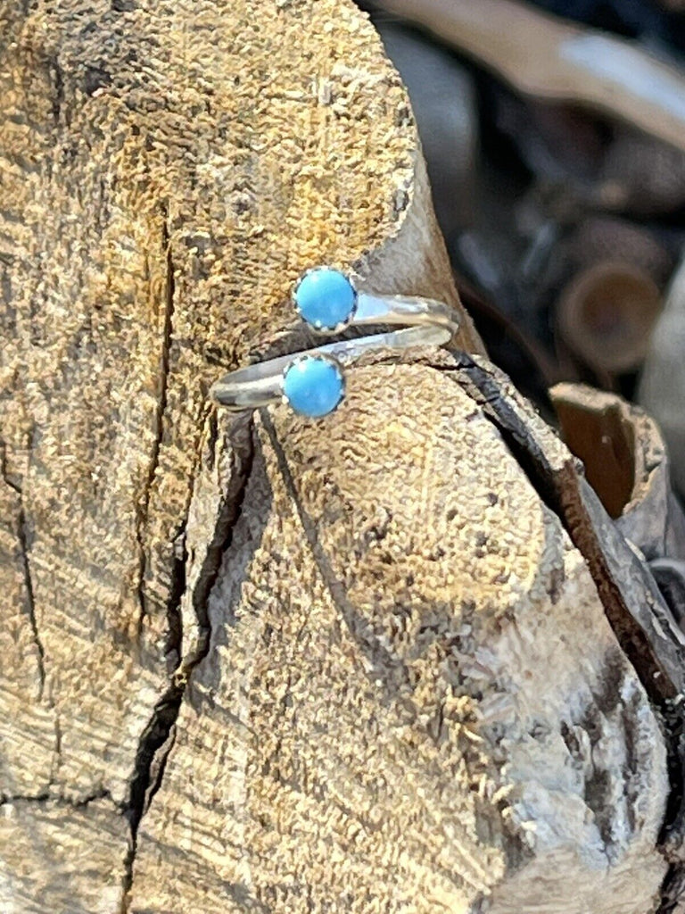 Navajo Turquoise Double Stone & Sterling Silver Adjustable Ring NT jewelry Nizhoni Traders LLC   