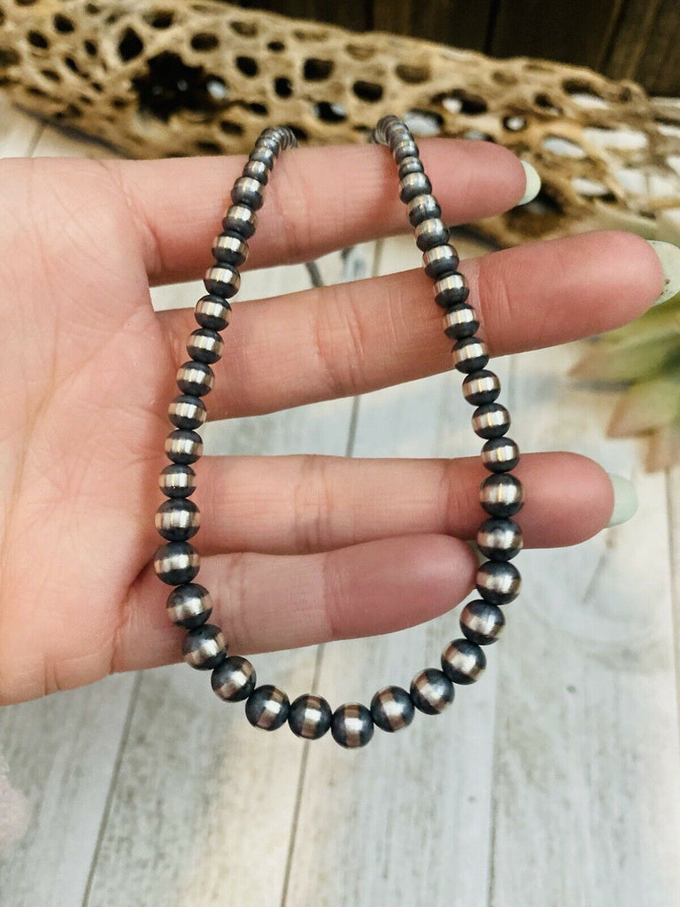 Navajo Sterling Silver Pearl Graduated Beaded Necklace 18” NT jewelry Nizhoni Traders LLC   