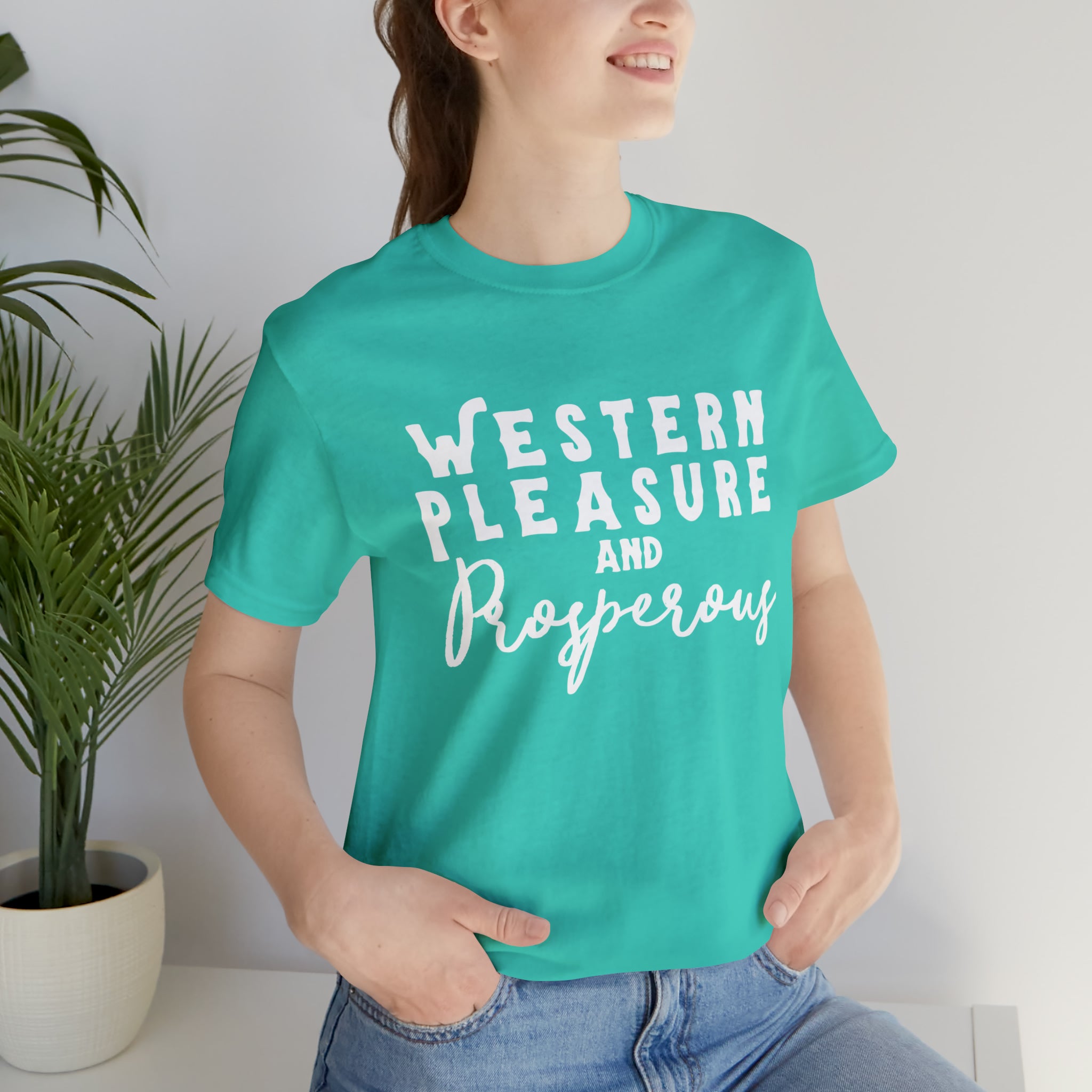 Western Pleasure & Prosperous Short Sleeve Tee Horse Riding Discipline Tee Printify Teal XS