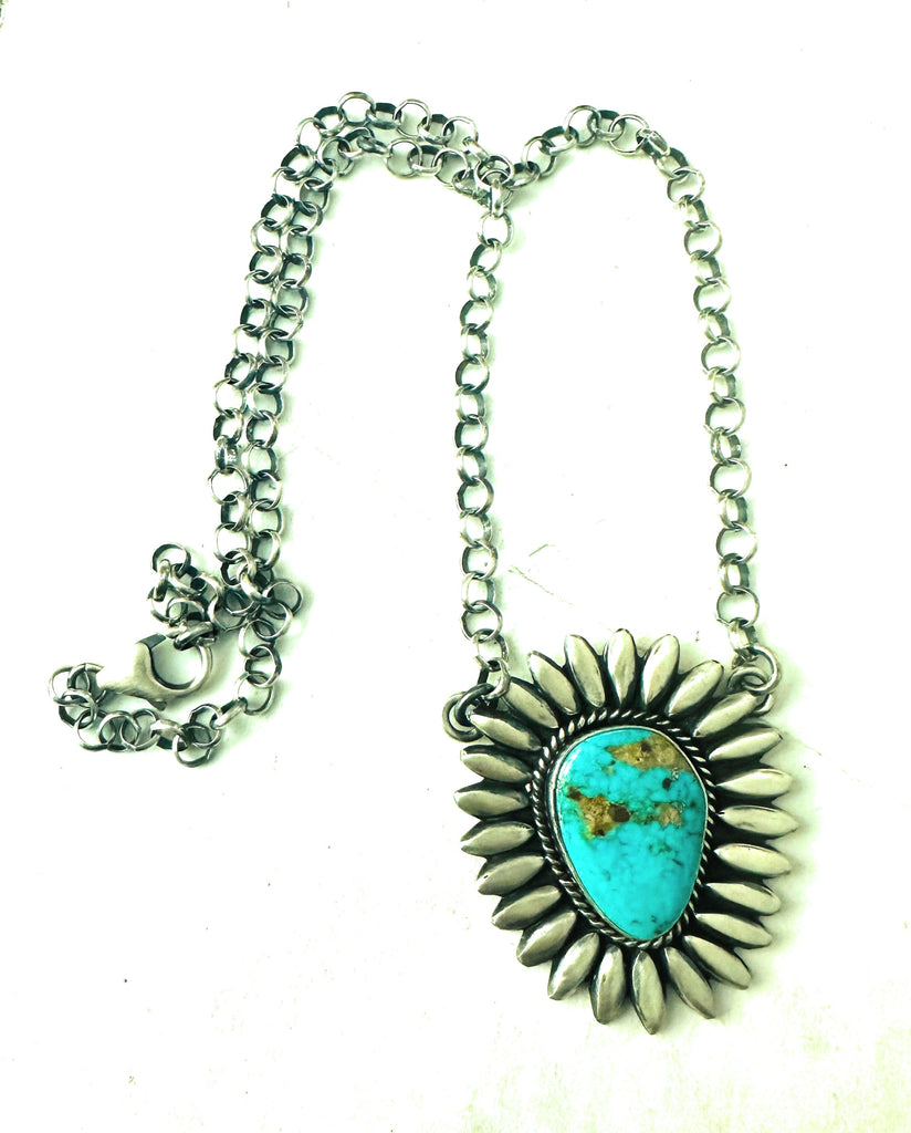 Navajo Sterling Silver & Turquoise Necklace NT jewelry Nizhoni Traders LLC   