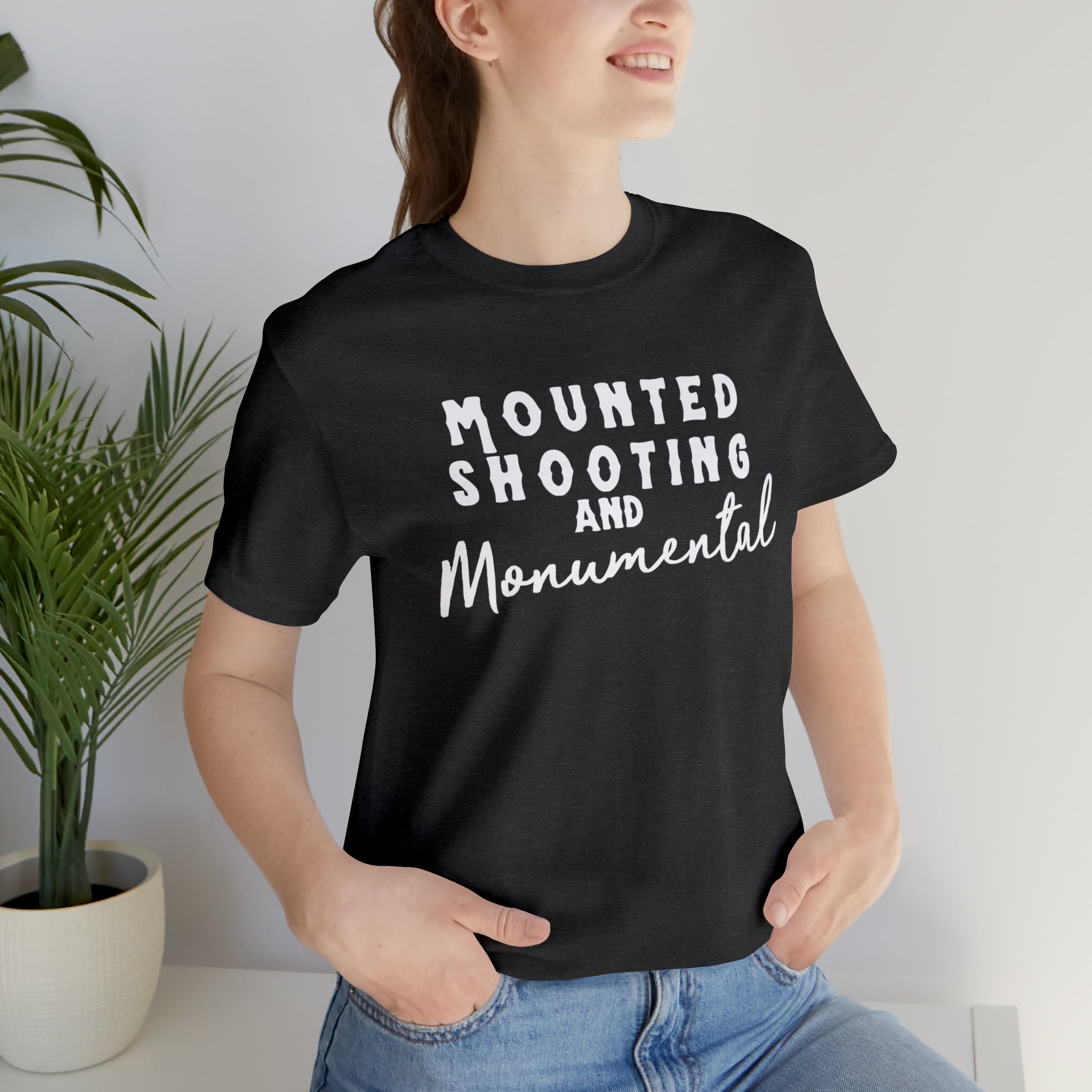 Mounted Shooting & Monumental Short Sleeve Tee Horse Riding Discipline Tee Printify Dark Grey Heather XS