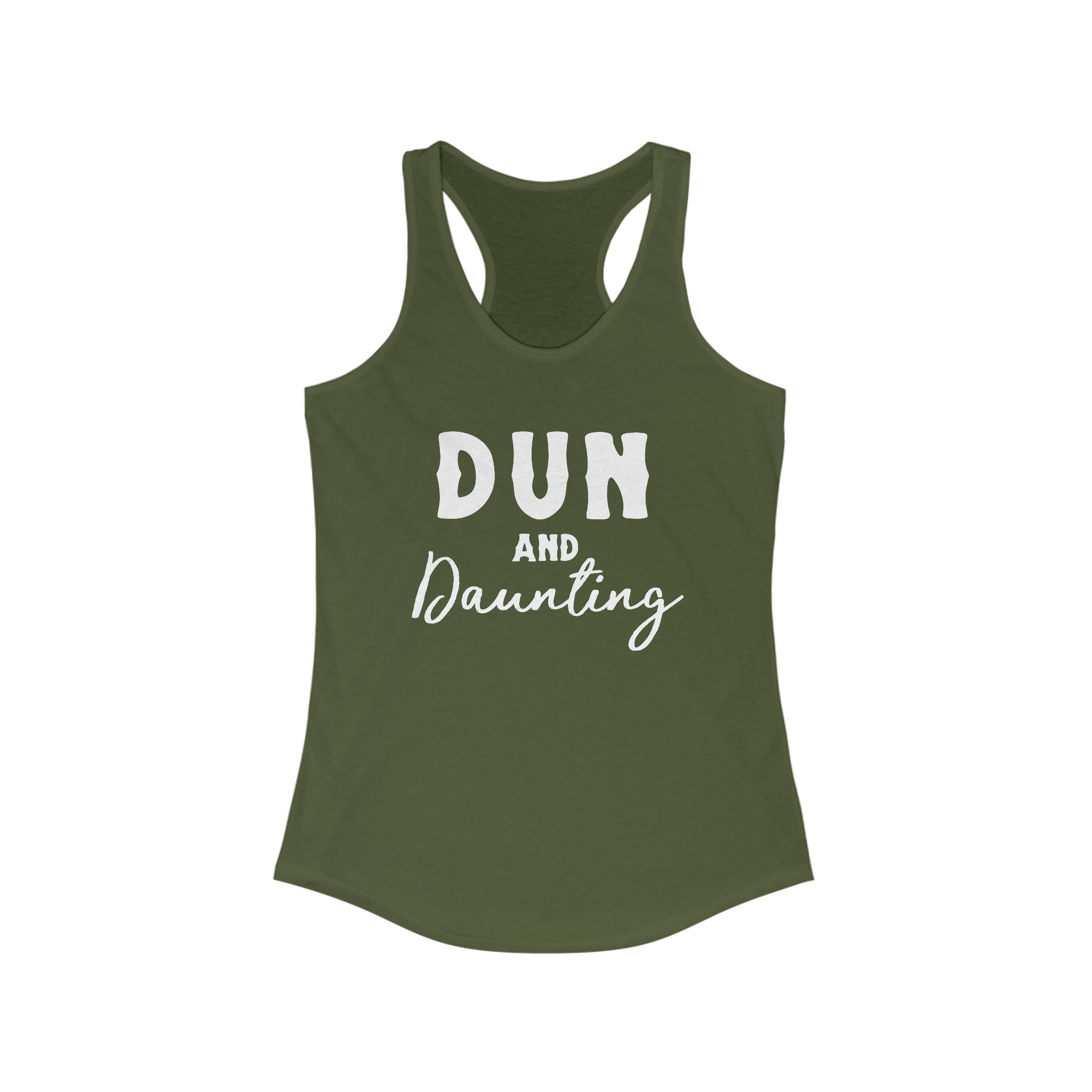 Dun & Daunting Racerback Tank Horse Color Shirts Printify XS Solid Military Green