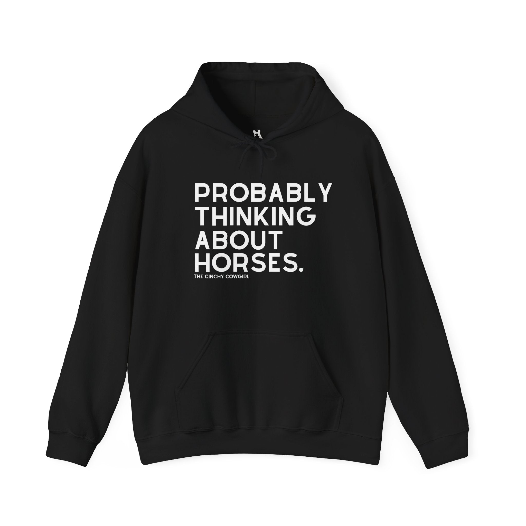 Probably Thinking About Horses Hoodie Graphic Hoodie The Cinchy Cowgirl - Print Black S