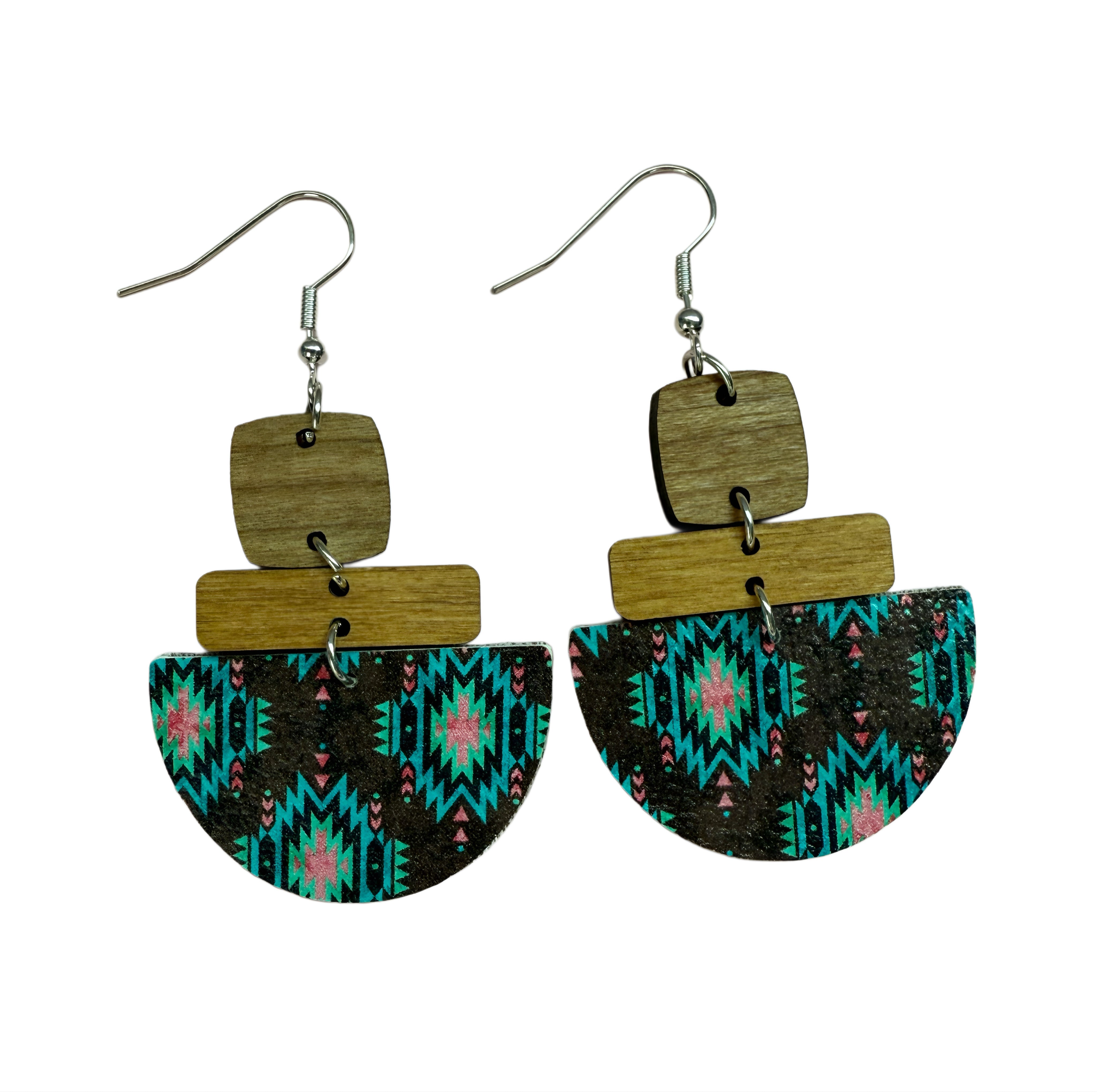 Brown and Turquoise Aztec Faux Leather Earrings Earrings Sassy Sage
