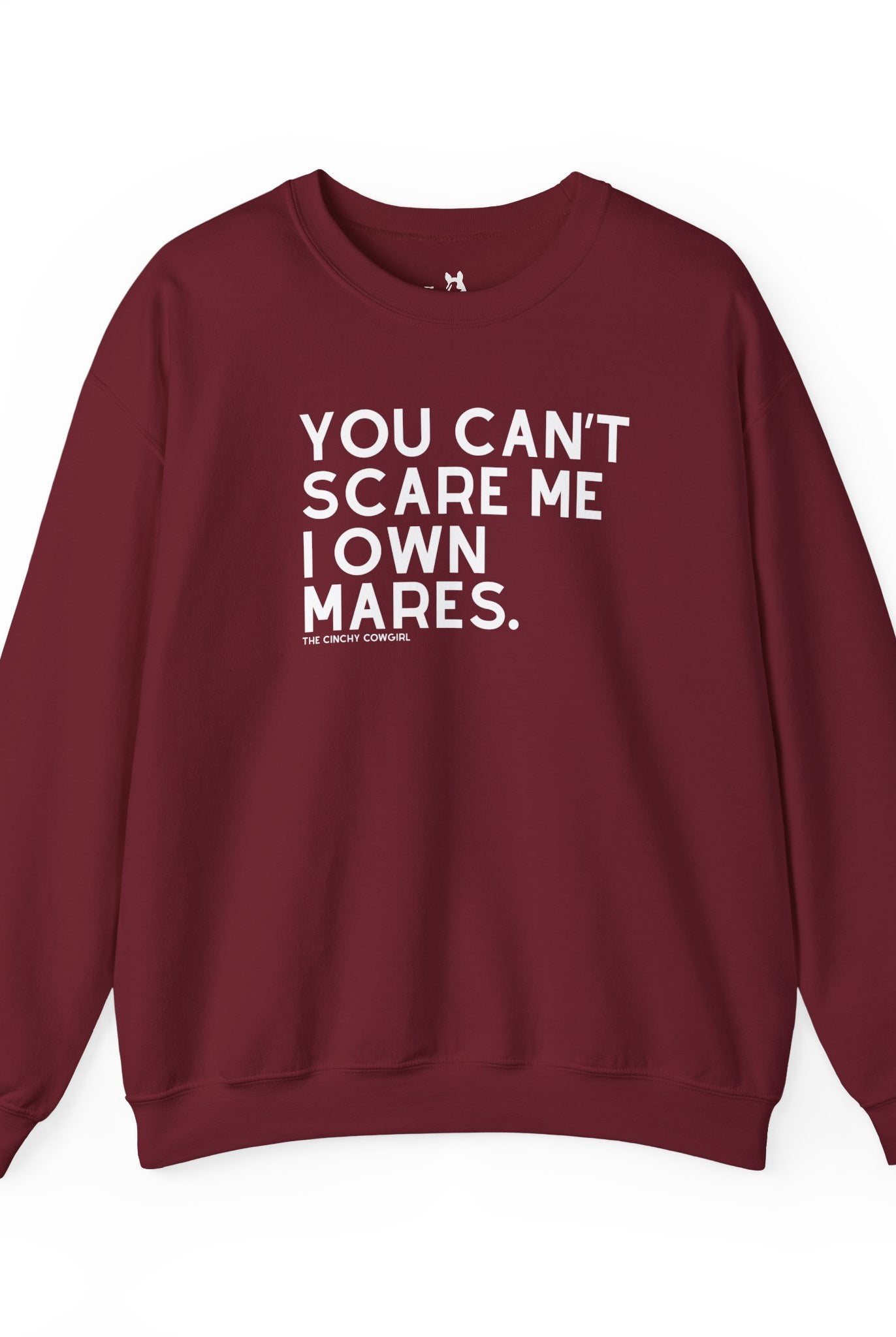You Can't Scare Me I Own Mares Pullover Sweatshirt The Cinchy Cowgirl - Print S Garnet