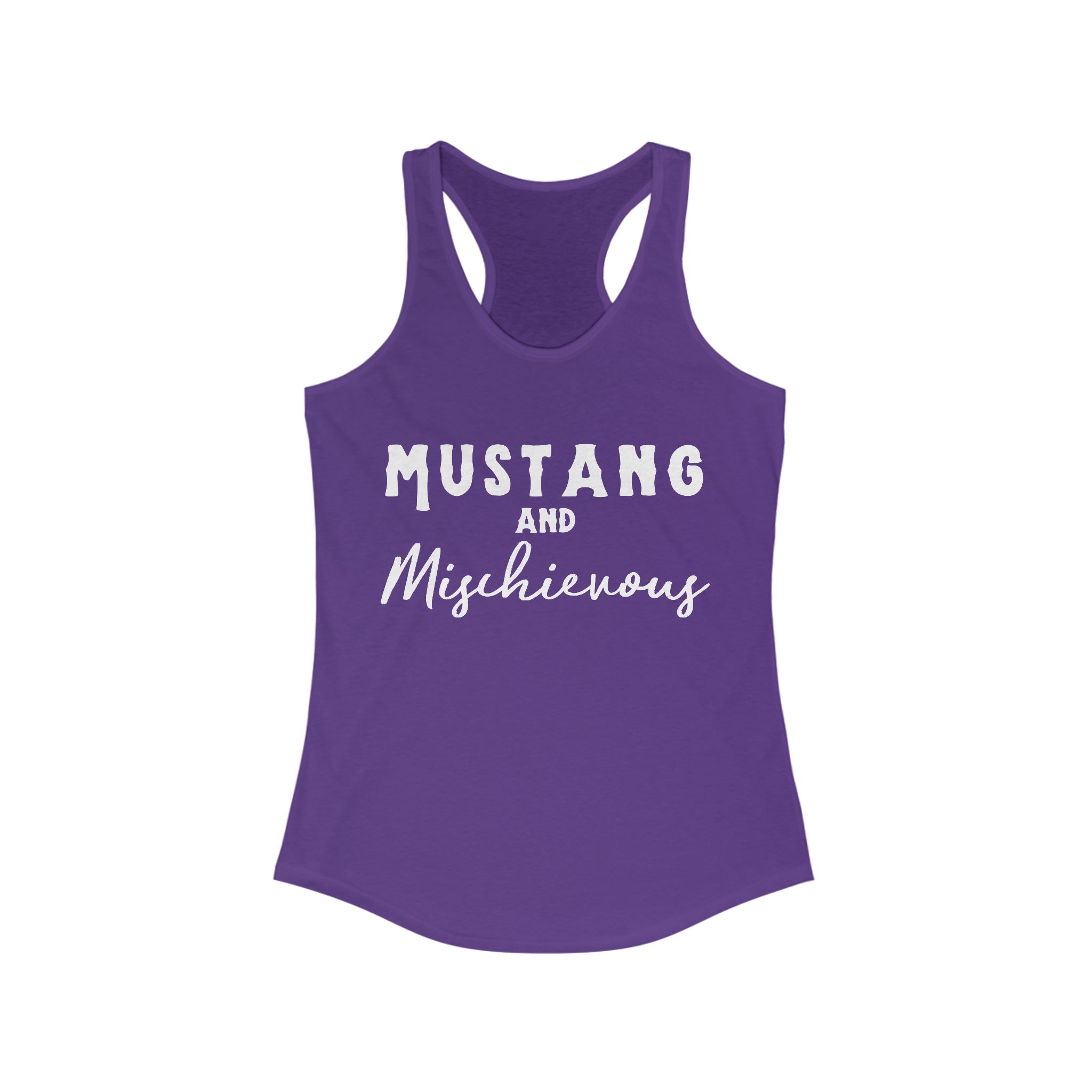 Mustang & Mischievous Racerback Tank Horse Color Shirts Printify XS Solid Purple Rush