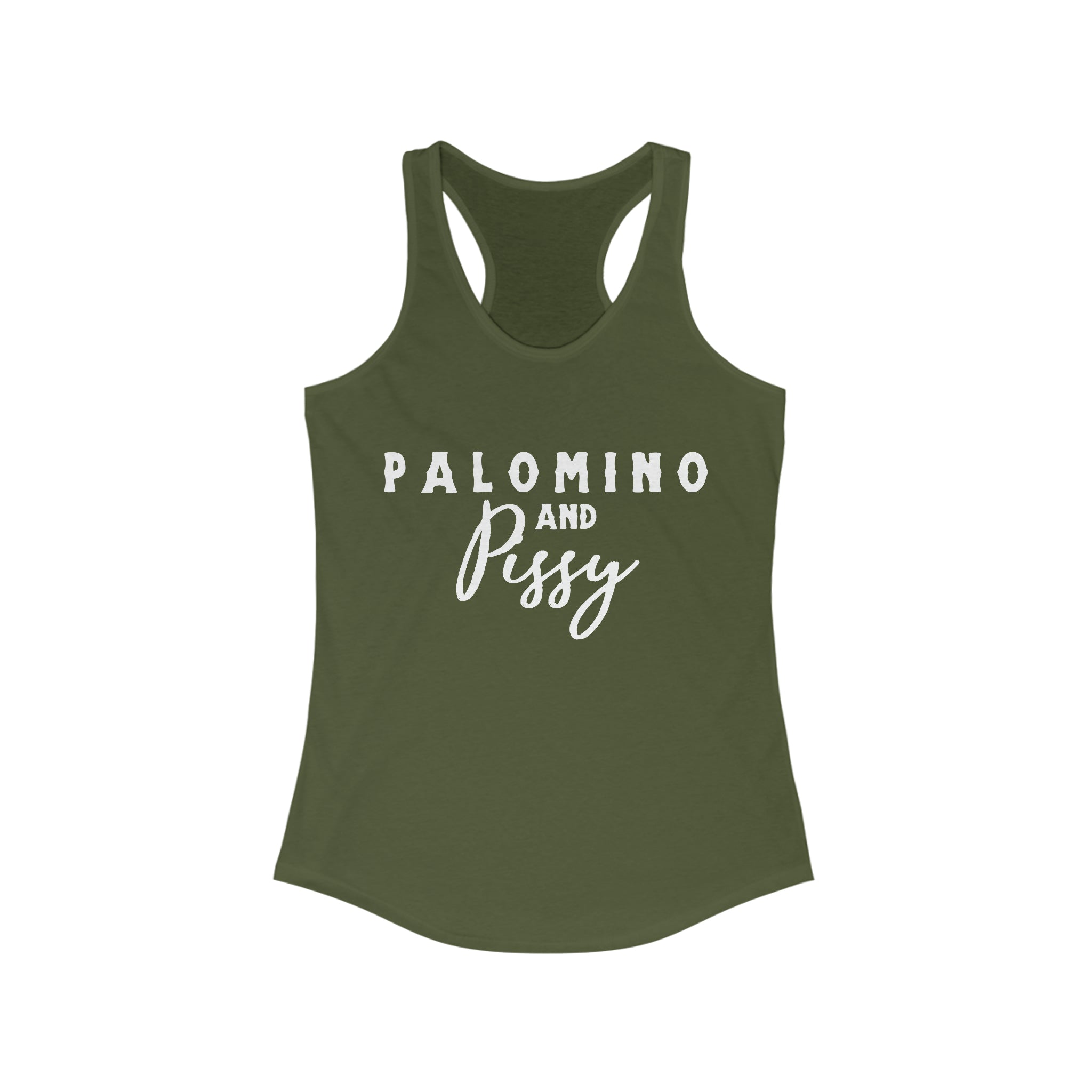 Palomino & Pissy Racerback Tank Horse Color Shirts Printify XS Solid Military Green