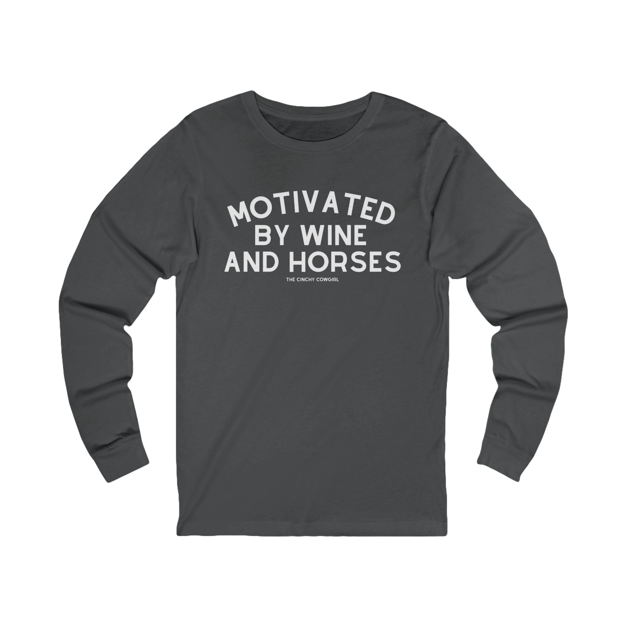 Motivated By Wine And Horses Long Sleeve Tee Long-sleeve The Cinchy Cowgirl - Print S Asphalt