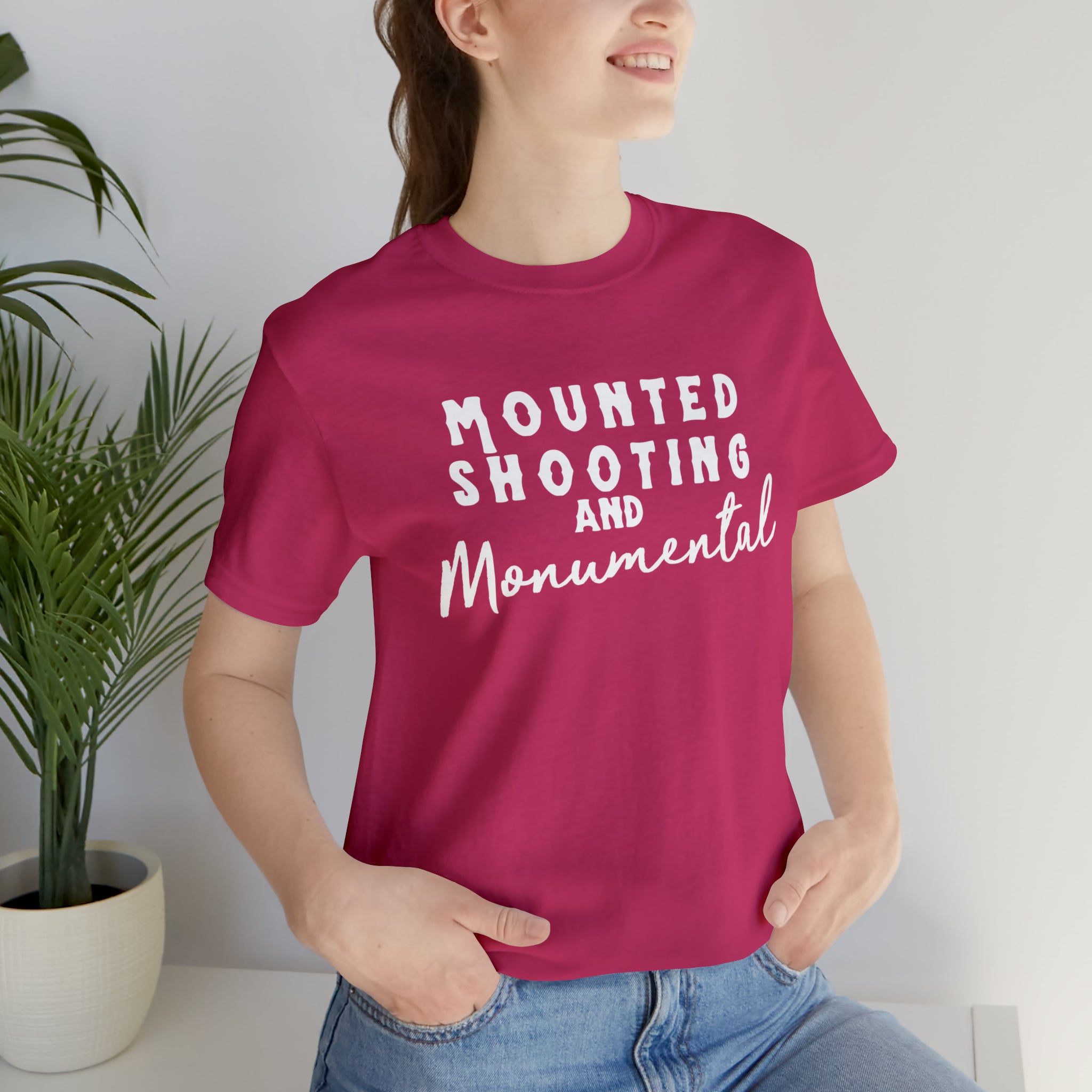 Mounted Shooting & Monumental Short Sleeve Tee Horse Riding Discipline Tee Printify Berry XS
