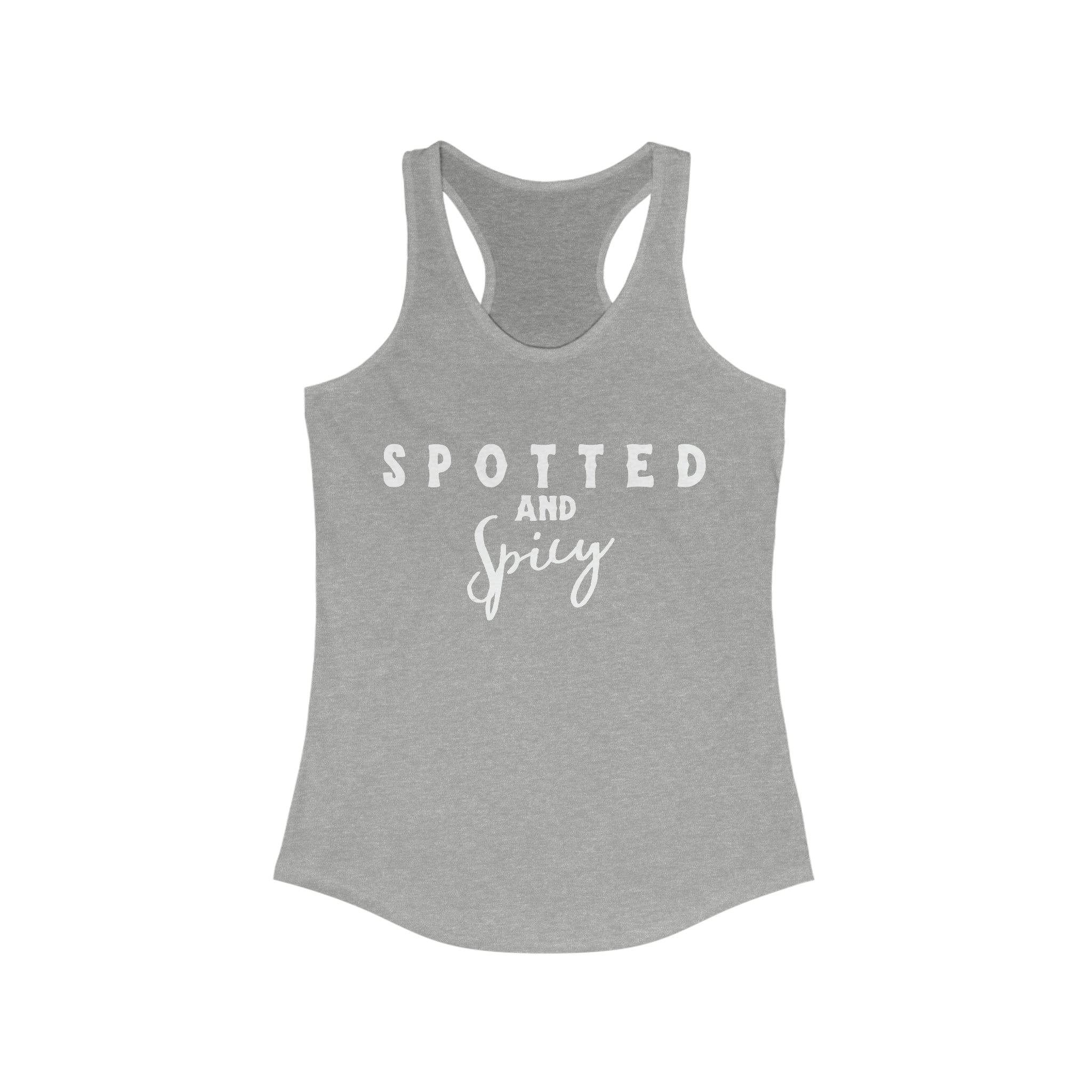 Spotted & Spicy Racerback Tank Horse Color Shirts Printify XS Heather Grey