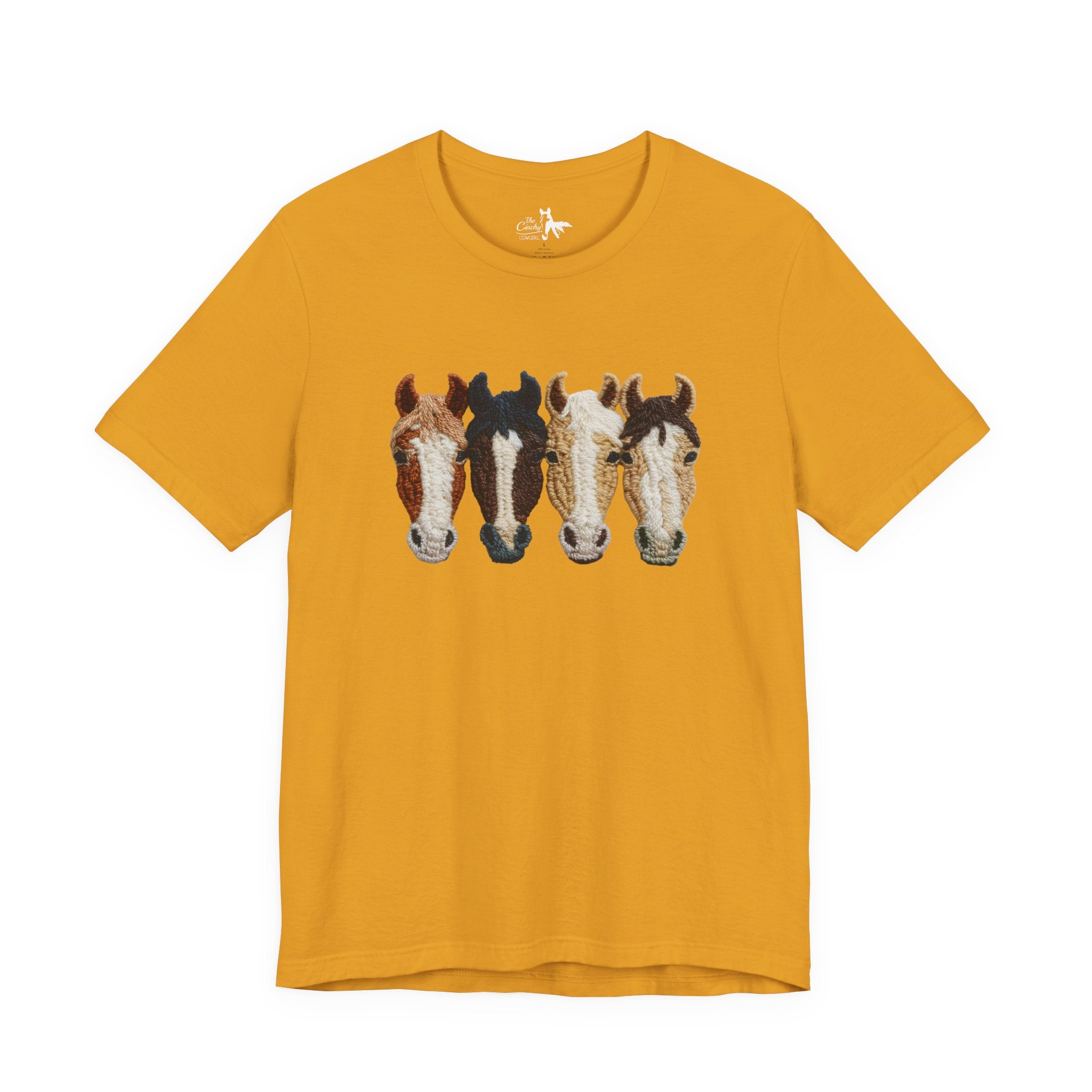 Faux Crochet Horses Short Sleeve Tee Graphic Tee The Cinchy Cowgirl - Print Mustard XS