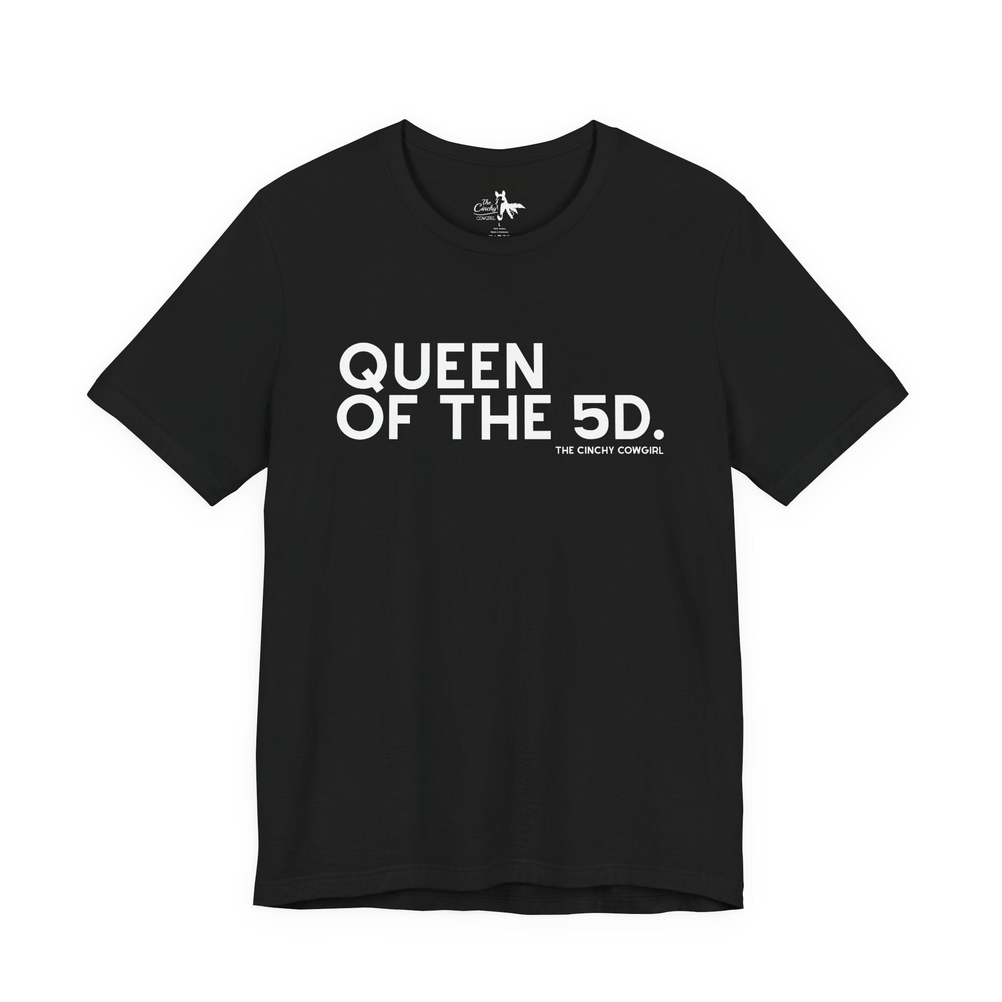 Queen of the 5D Short Sleeve Tee graphic tee - dropship The Cinchy Cowgirl - Print Black XS