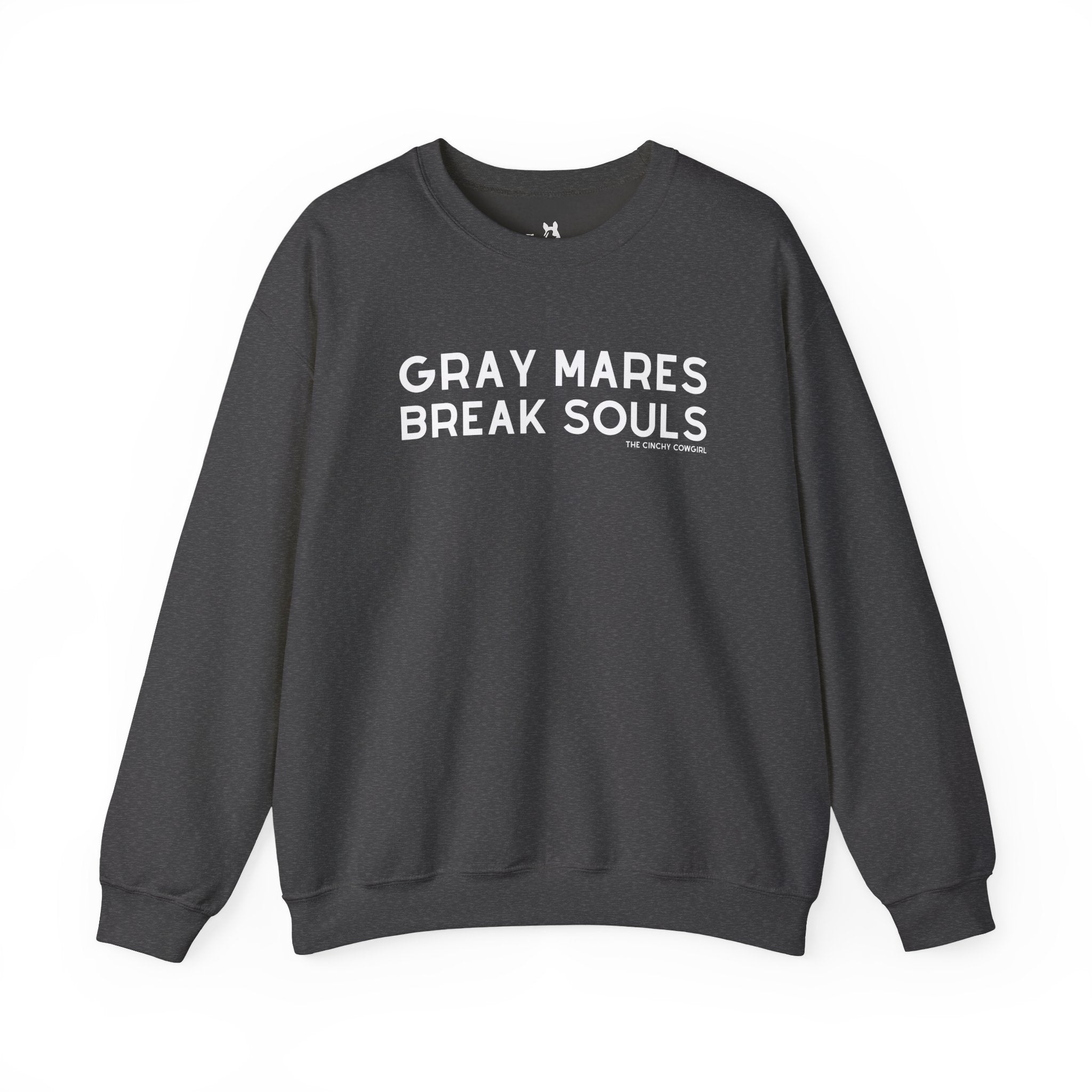 Gray Mares Break Souls Pullover Sweatshirt The Cinchy Cowgirl - Print S Dark Heather