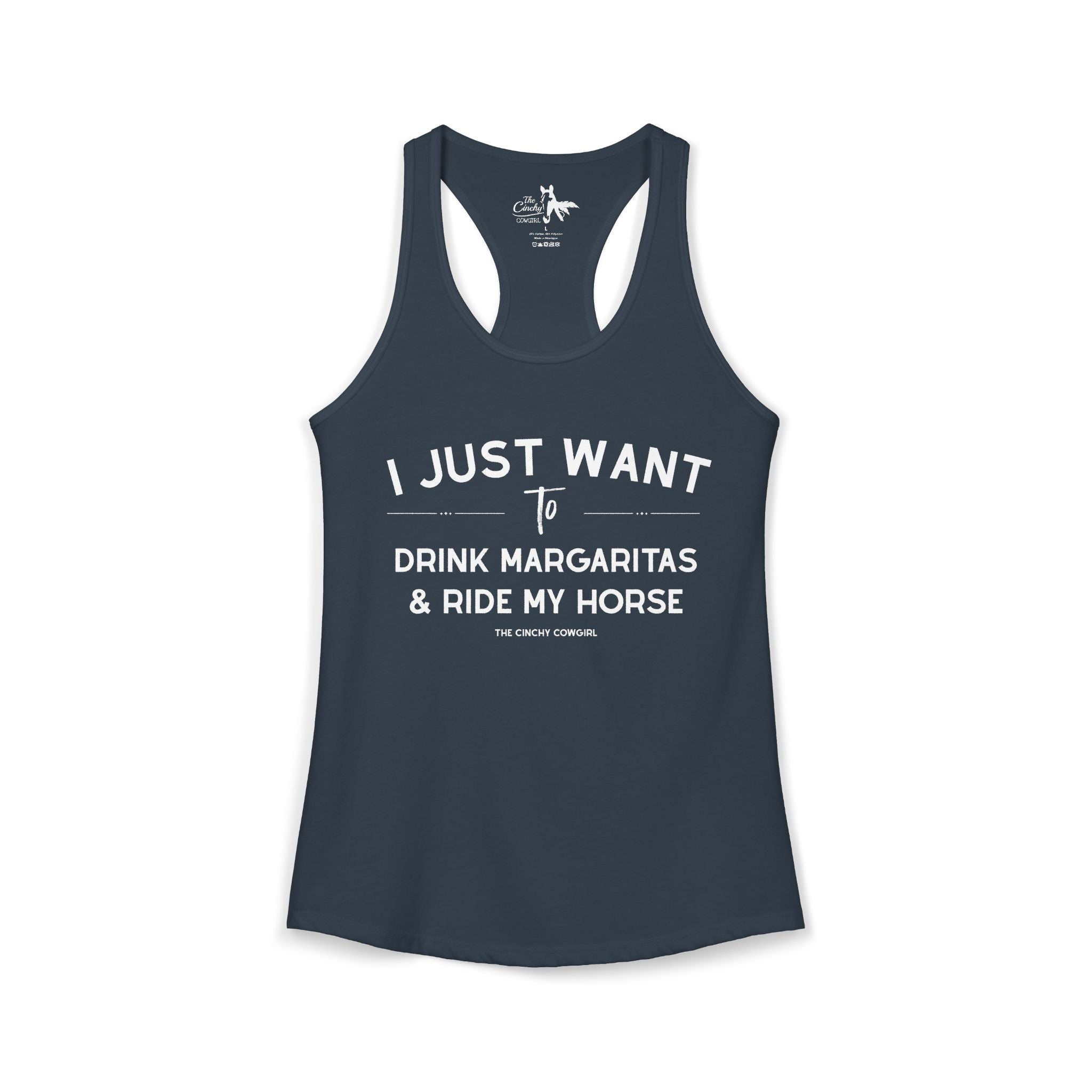 I Just Want to Drink Margaritas And Ride My Horse Tank Top Tank Top The Cinchy Cowgirl - Print XS Solid Indigo