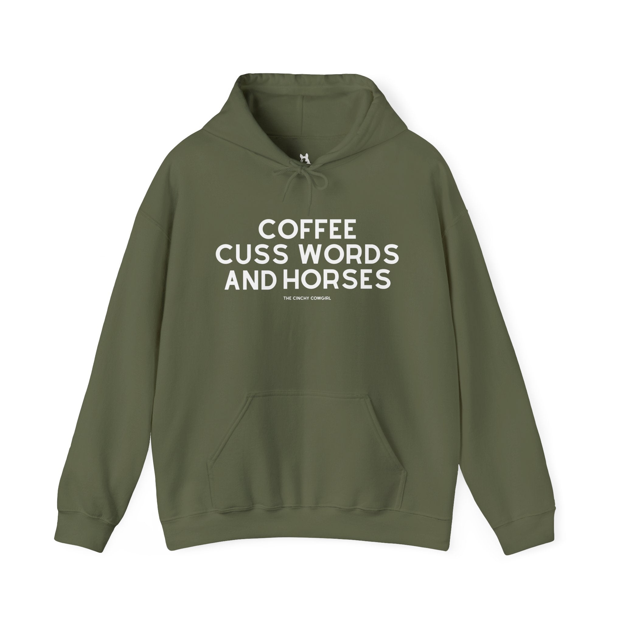 Coffee, Cuss Words & Horses Hoodie Hoodie The Cinchy Cowgirl - Print Military Green S