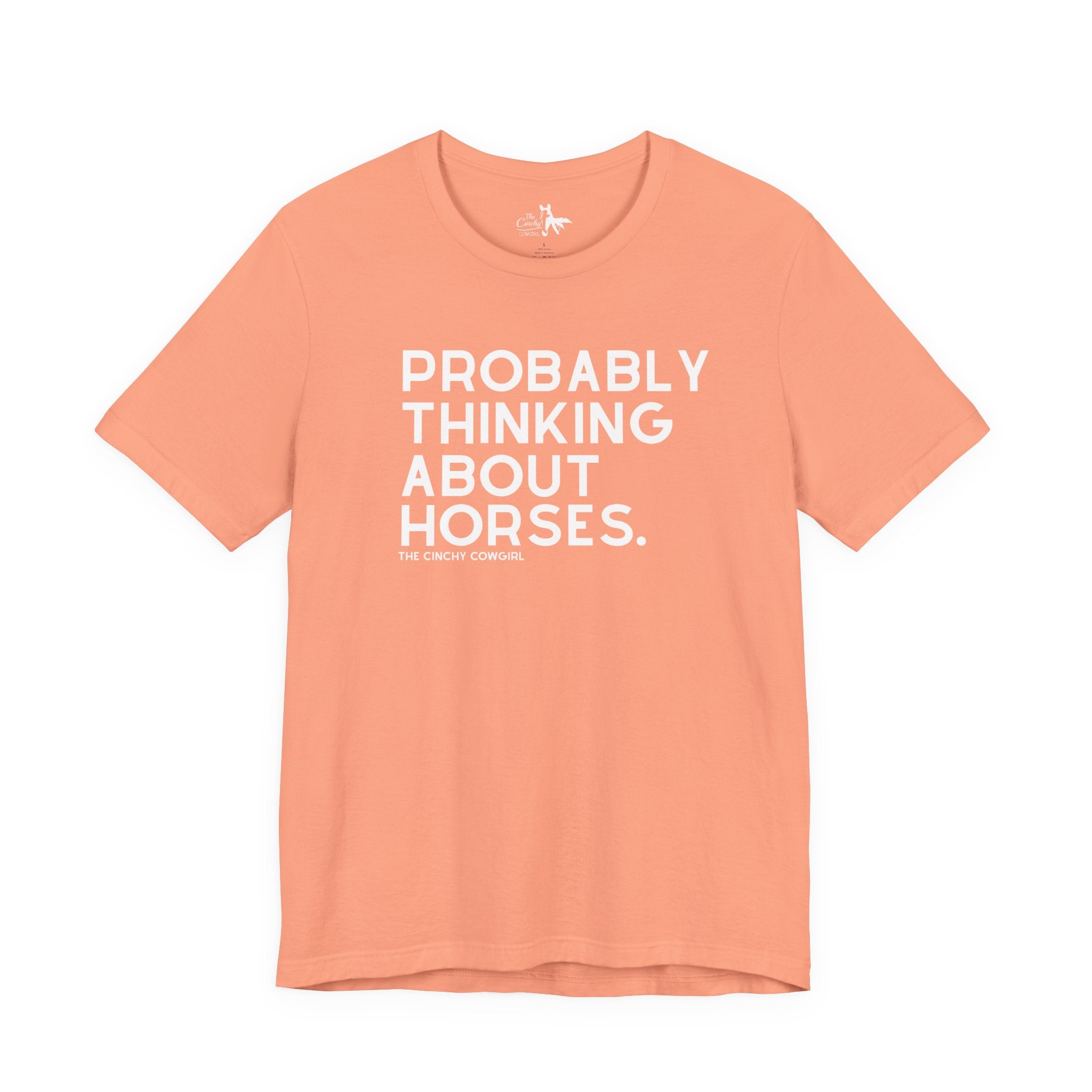 Probably Thinking About Horses Short Sleeve Tee Graphic Tee The Cinchy Cowgirl - Print Sunset XS