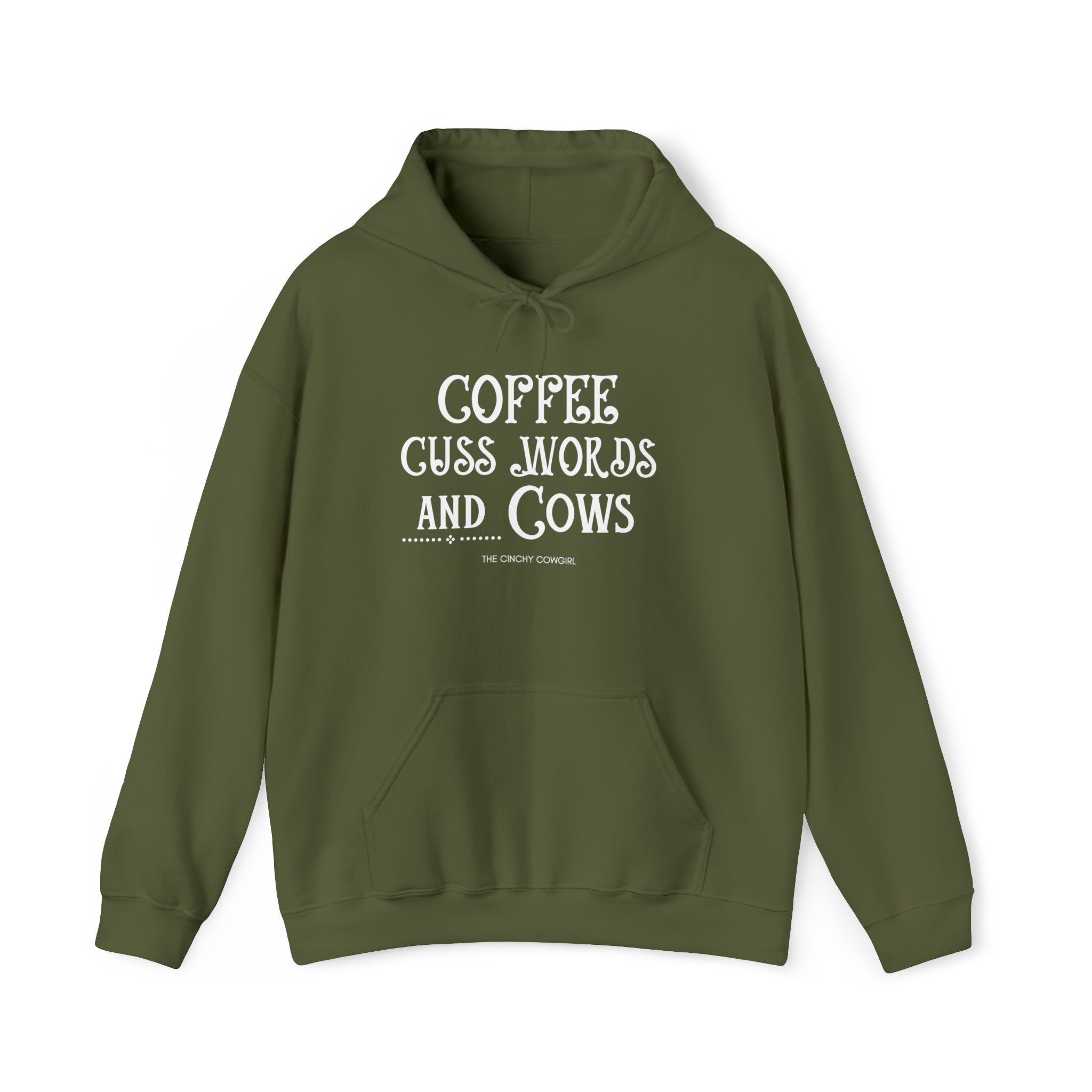 Coffee Cuss Words Cows Hoodie Hoodie Printify Military Green S