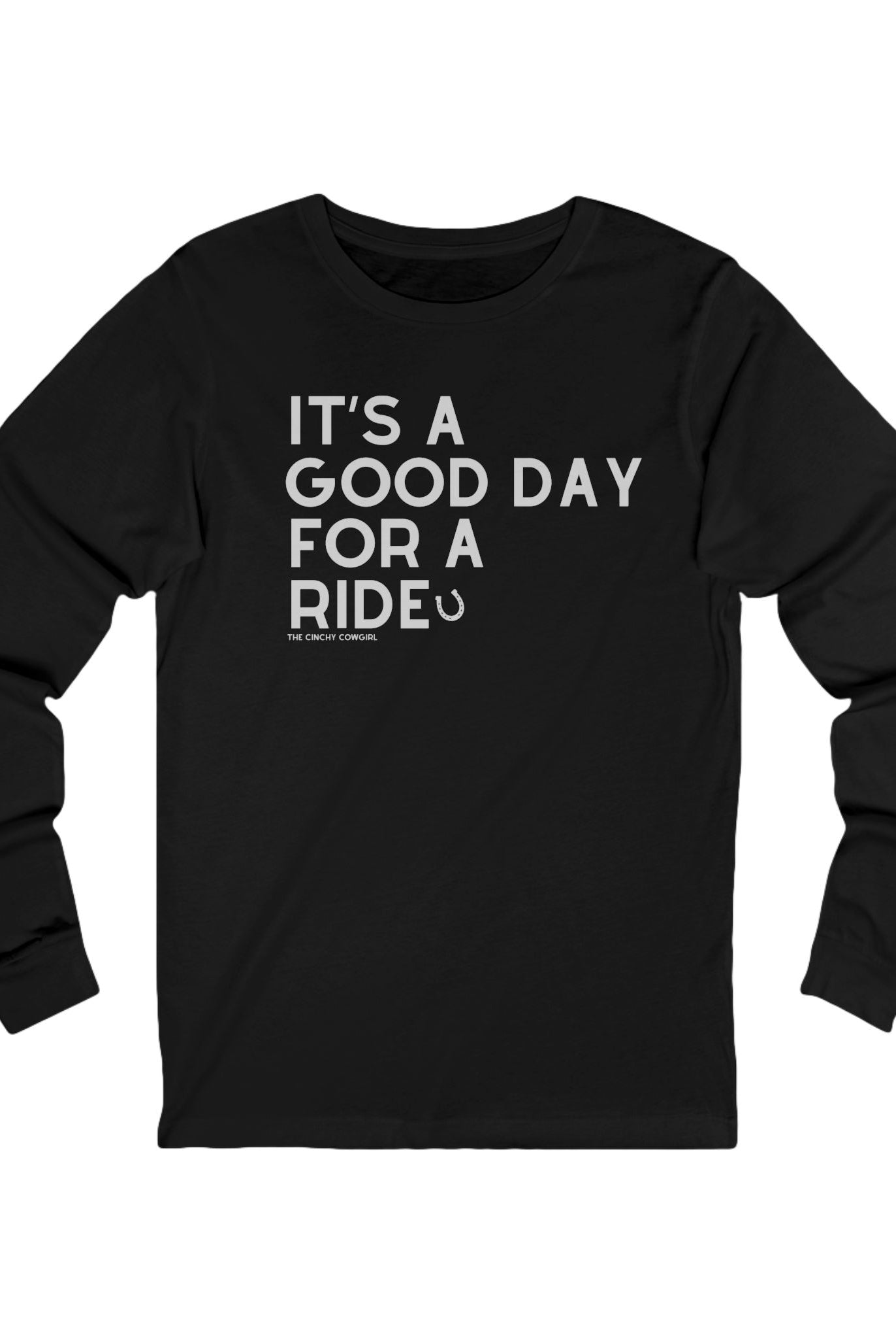 It's A Good Day For A Ride Long Sleeve Tee Long-sleeve The Cinchy Cowgirl - Print S Black