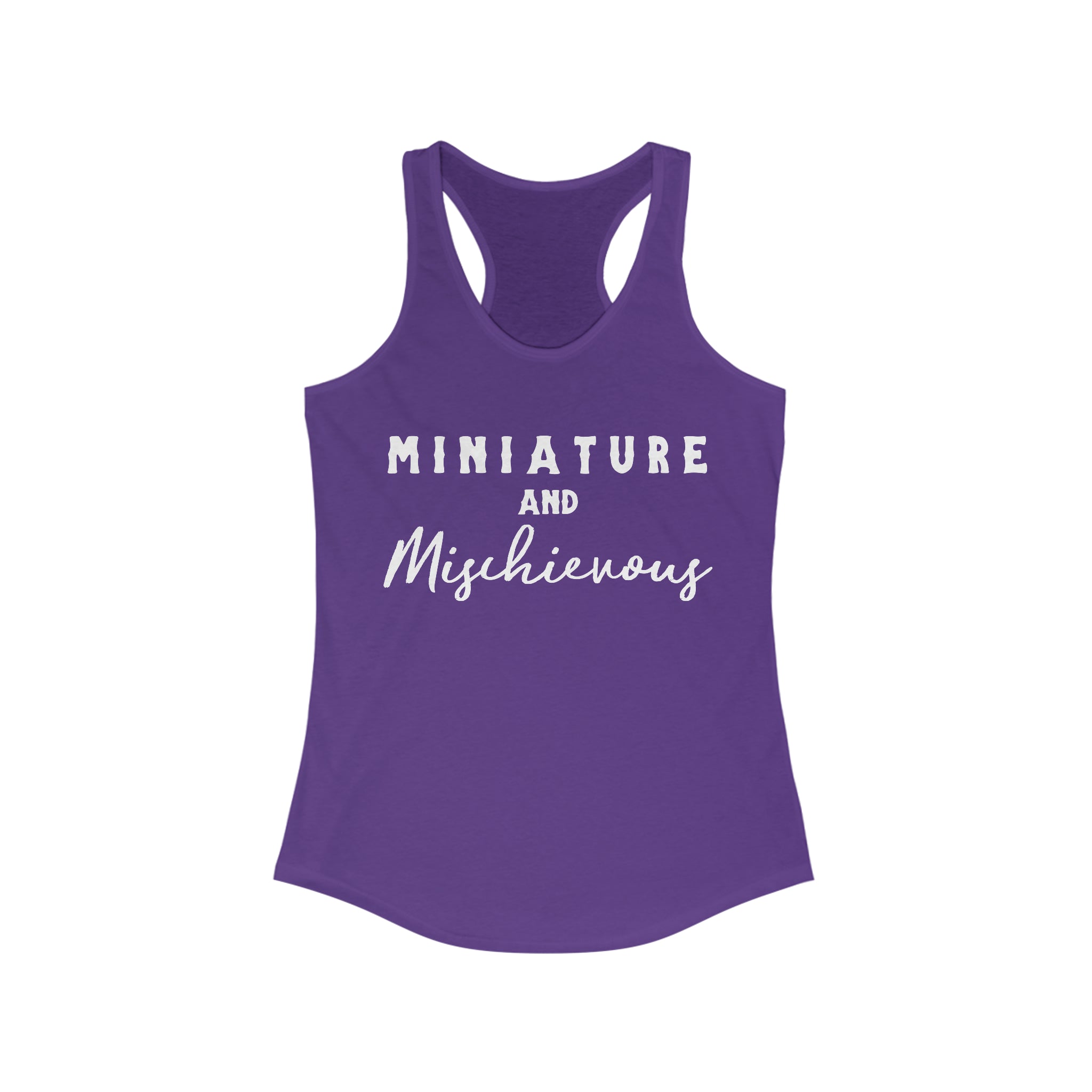 Miniature & Mischievous Racerback Tank Horse Color Shirts Printify XS Solid Purple Rush