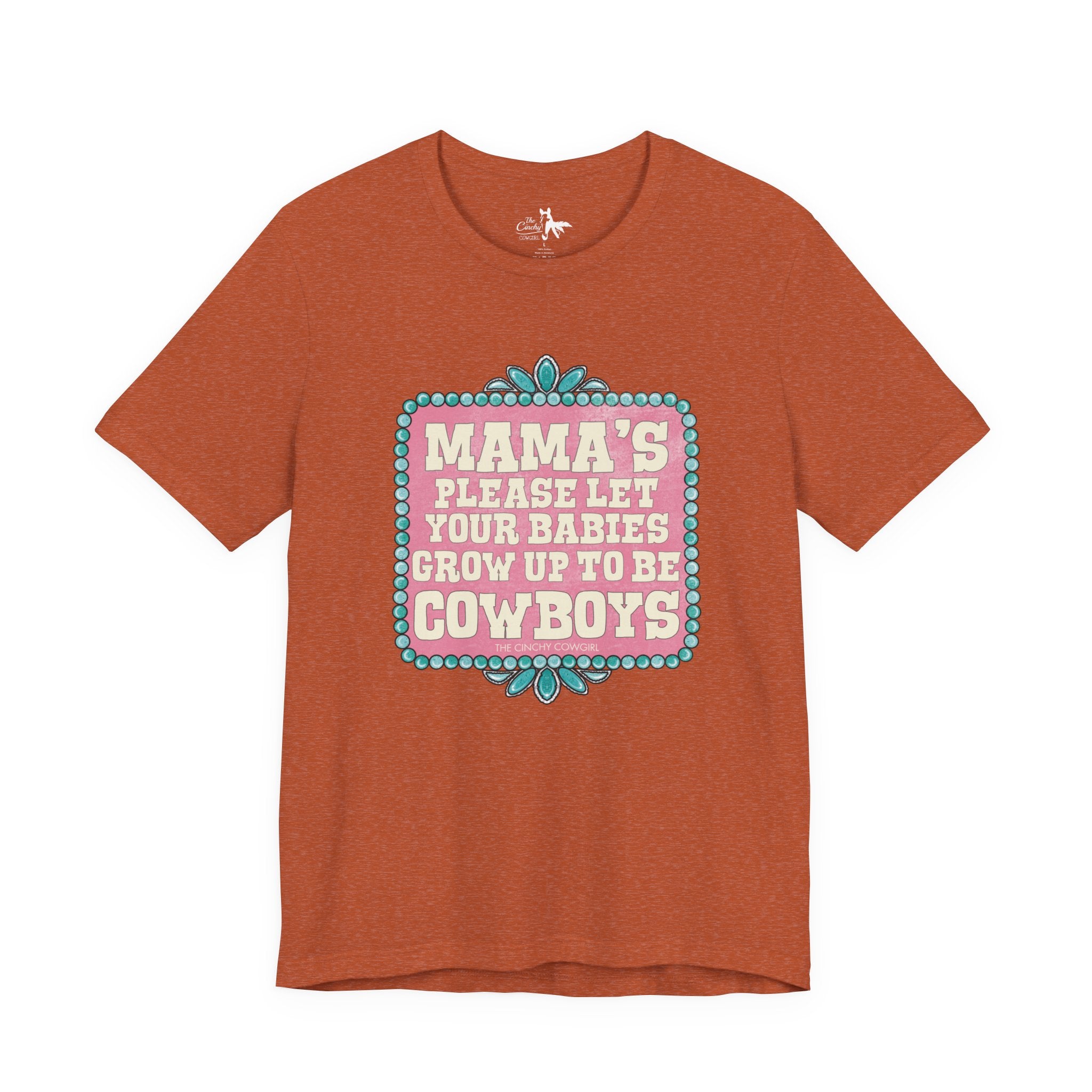 Mama's Please Let Your Babies Short Sleeve Tee Graphic Tee The Cinchy Cowgirl - Print Heather Autumn XS