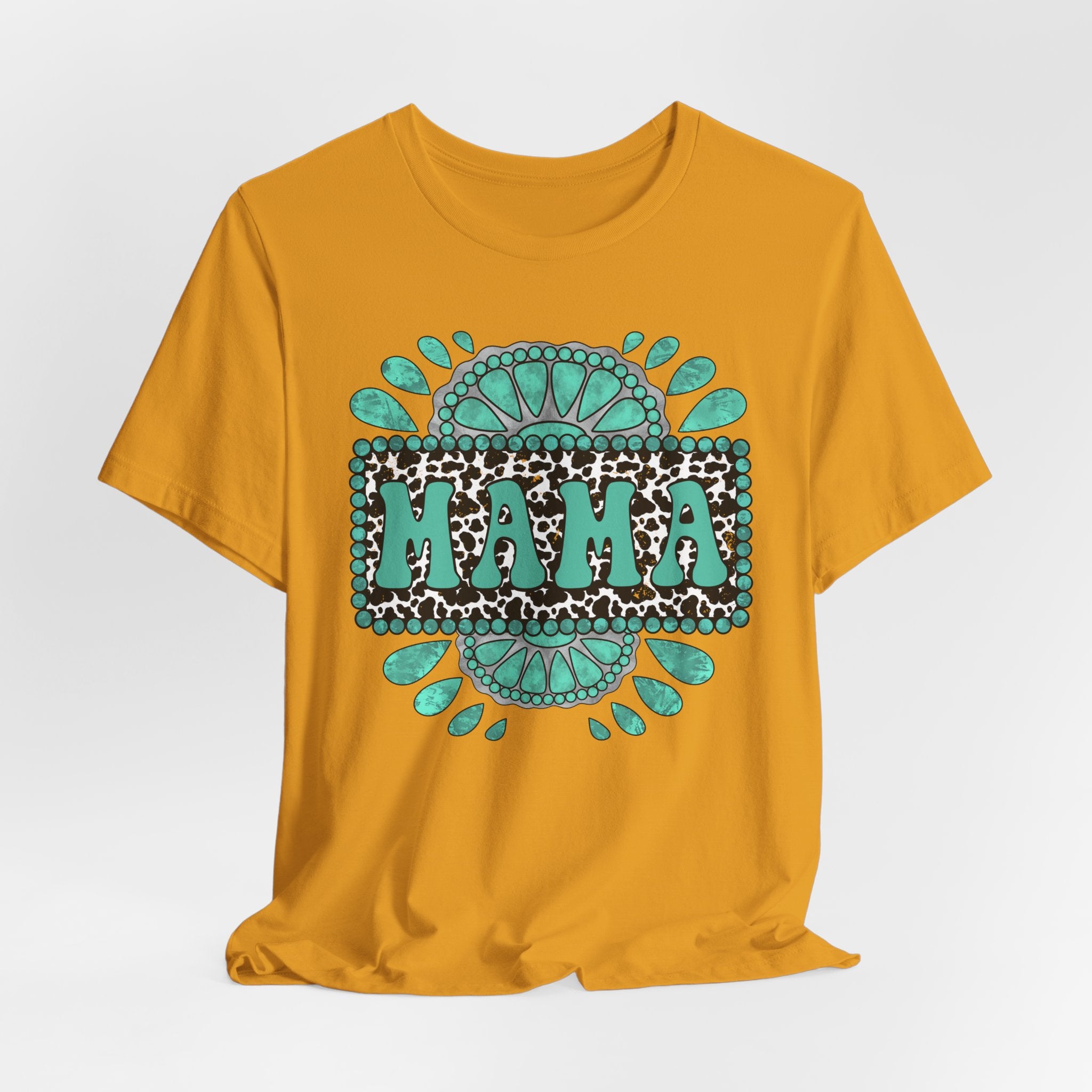 Turquoise Western Mama Short Sleeve Graphic Tee (Available In 14 Colors) T-Shirt Printify Mustard XS