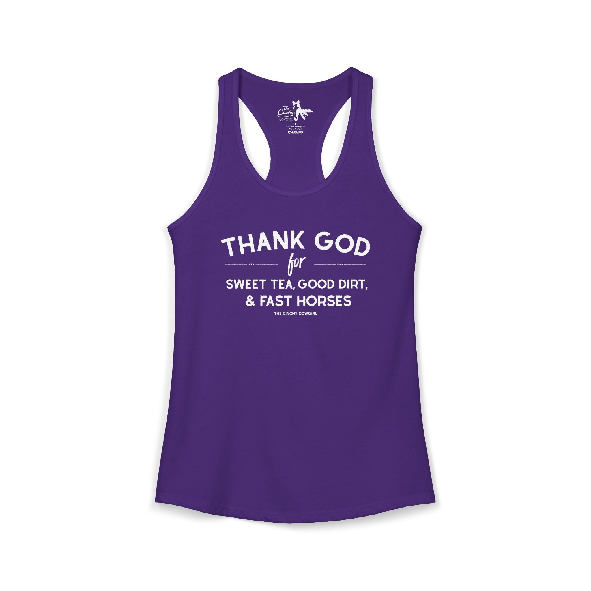 Thank God For Sweet Tea, Good Dirt & Fast Horses Tank Top Tank Top The Cinchy Cowgirl - Print XS Solid Purple Rush