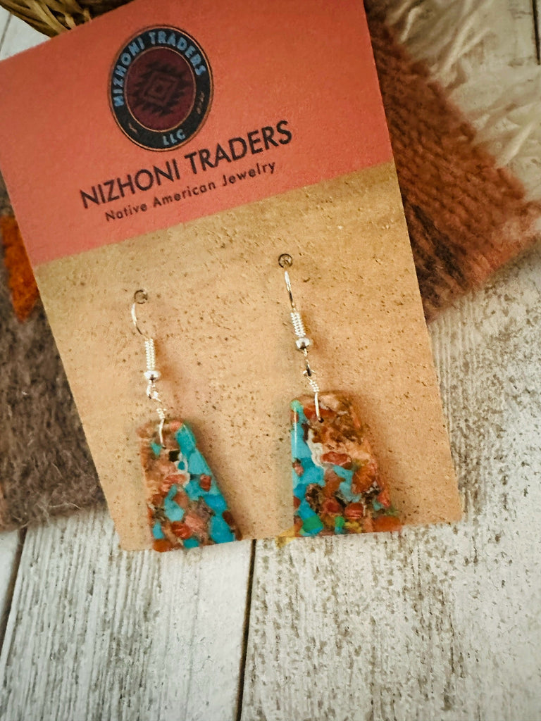 Navajo Sterling Silver & Multi Stone Spice Slab Dangle Earrings NT jewelry Nizhoni Traders LLC   