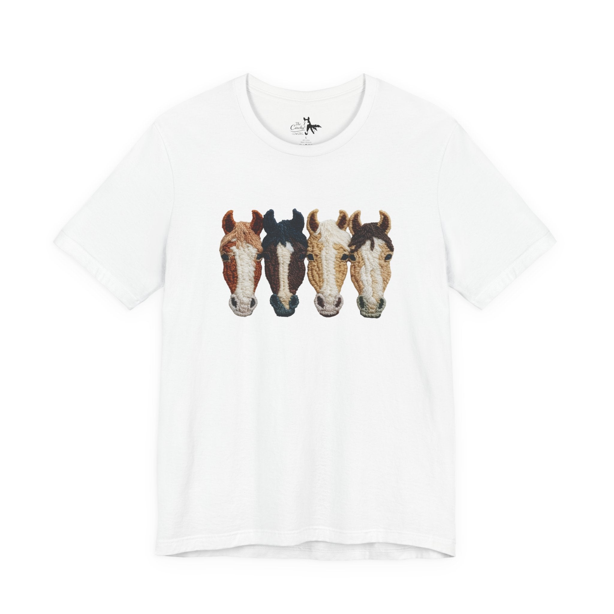 Faux Crochet Horses Short Sleeve Tee Graphic Tee The Cinchy Cowgirl - Print White XS
