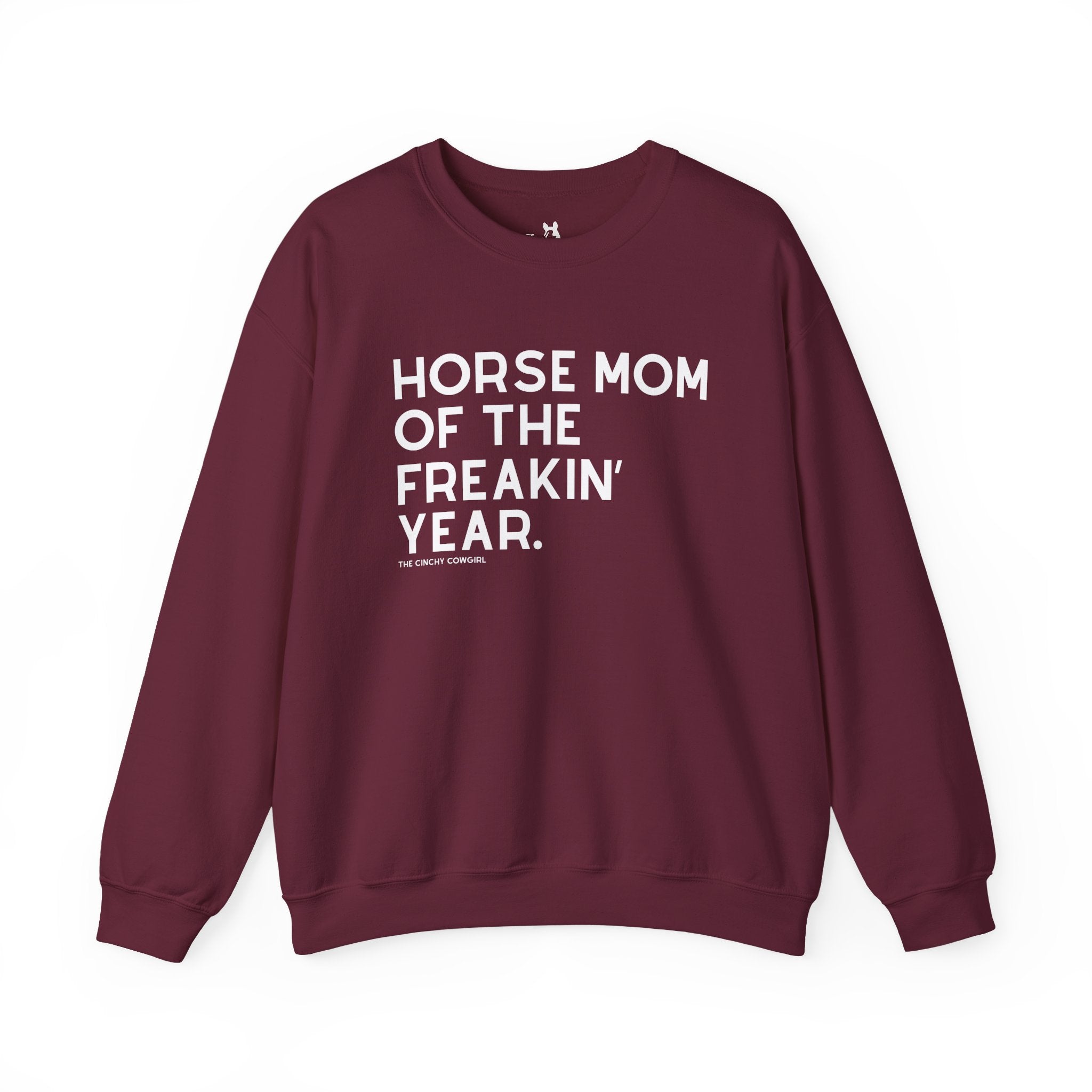 Horse Mom of the Freakin' Year Fleece Pullover Graphic Pullover The Cinchy Cowgirl - Print S Maroon