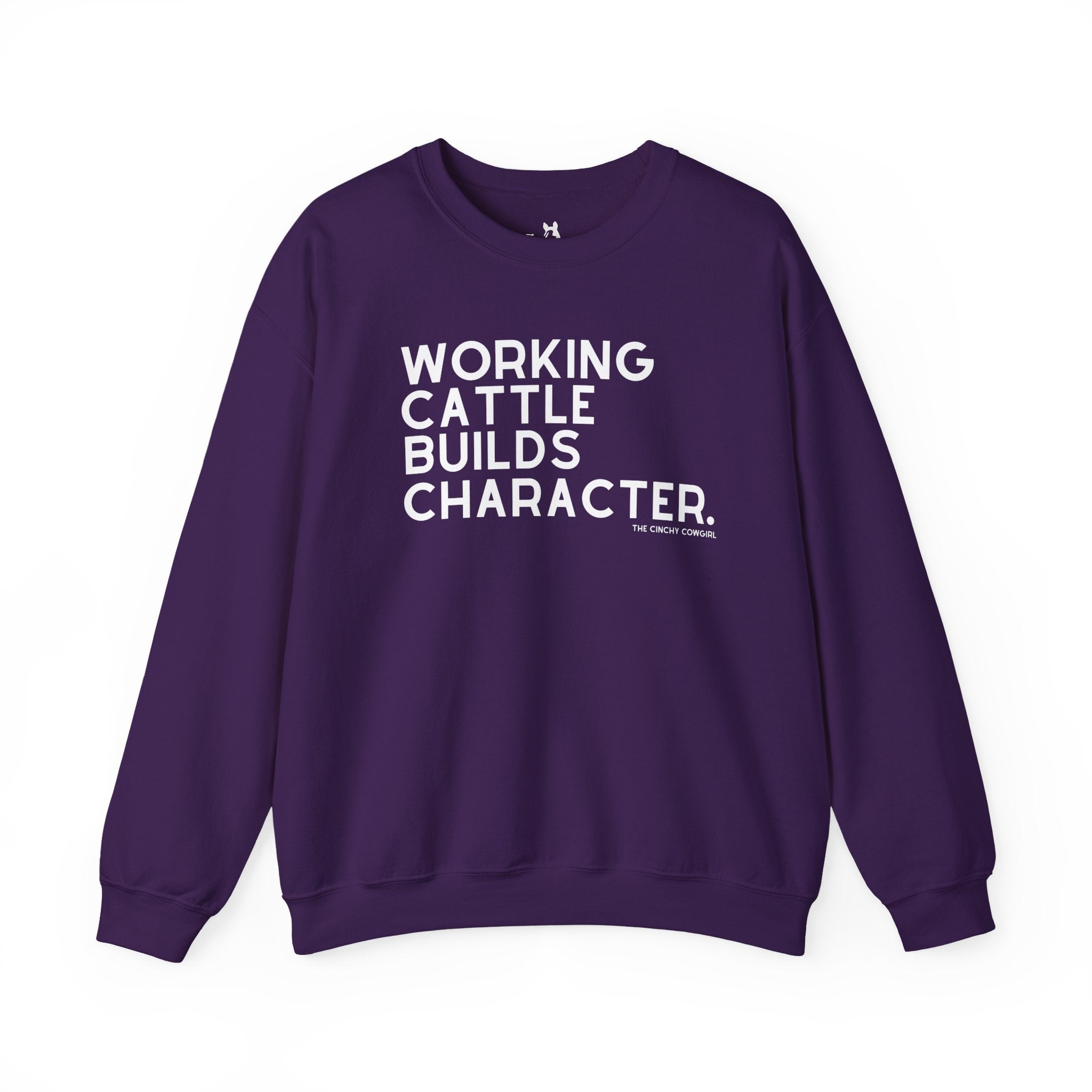 Working Cattle Builds Character Pullover Sweatshirt The Cinchy Cowgirl - Print S Purple