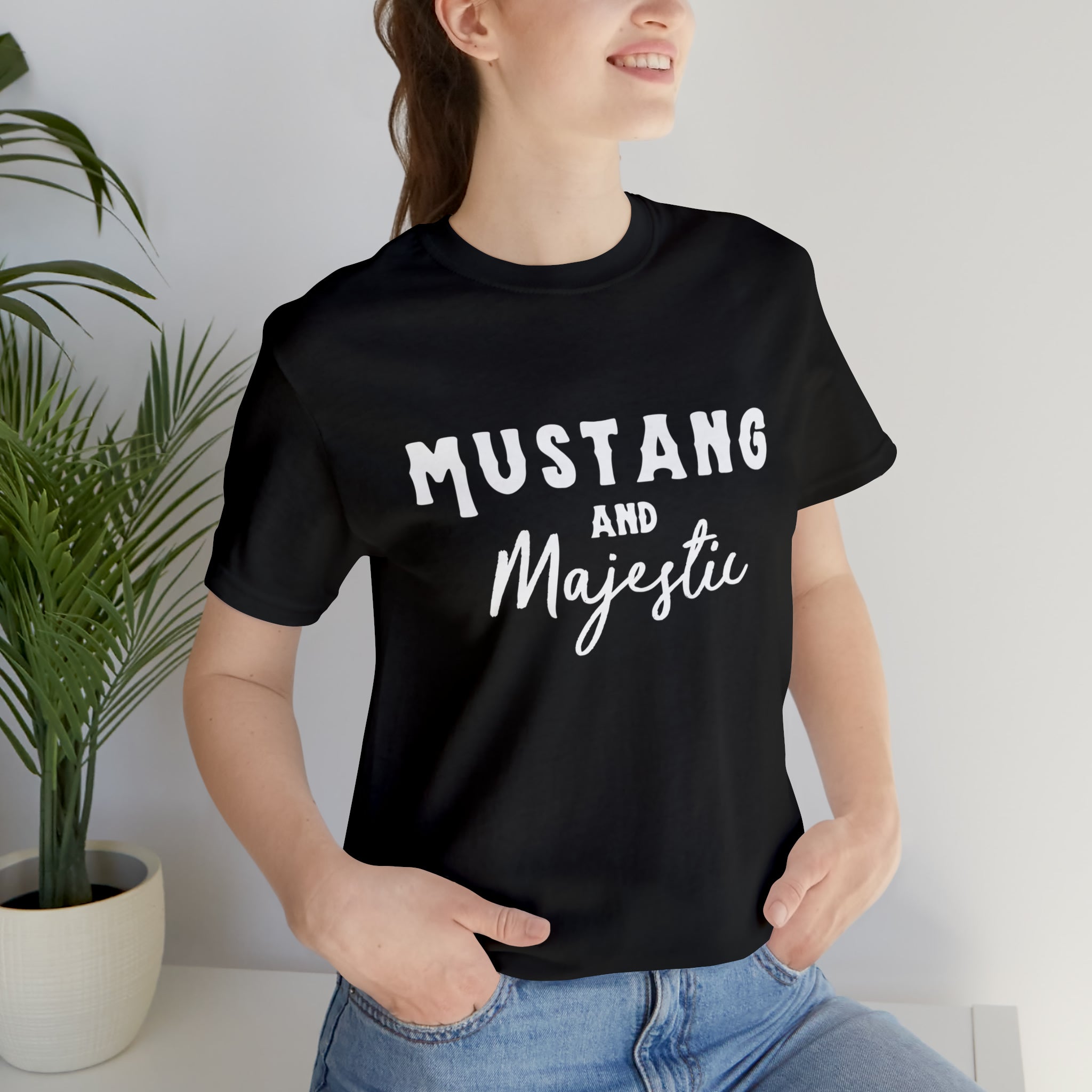 Mustang & Majestic Short Sleeve Tee Horse Color Shirt Printify Black XS