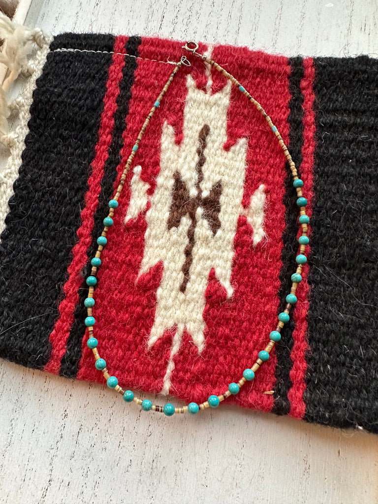 Navajo Turquoise And Heishi  Beaded Necklace 16” NT jewelry Nizhoni Traders LLC   
