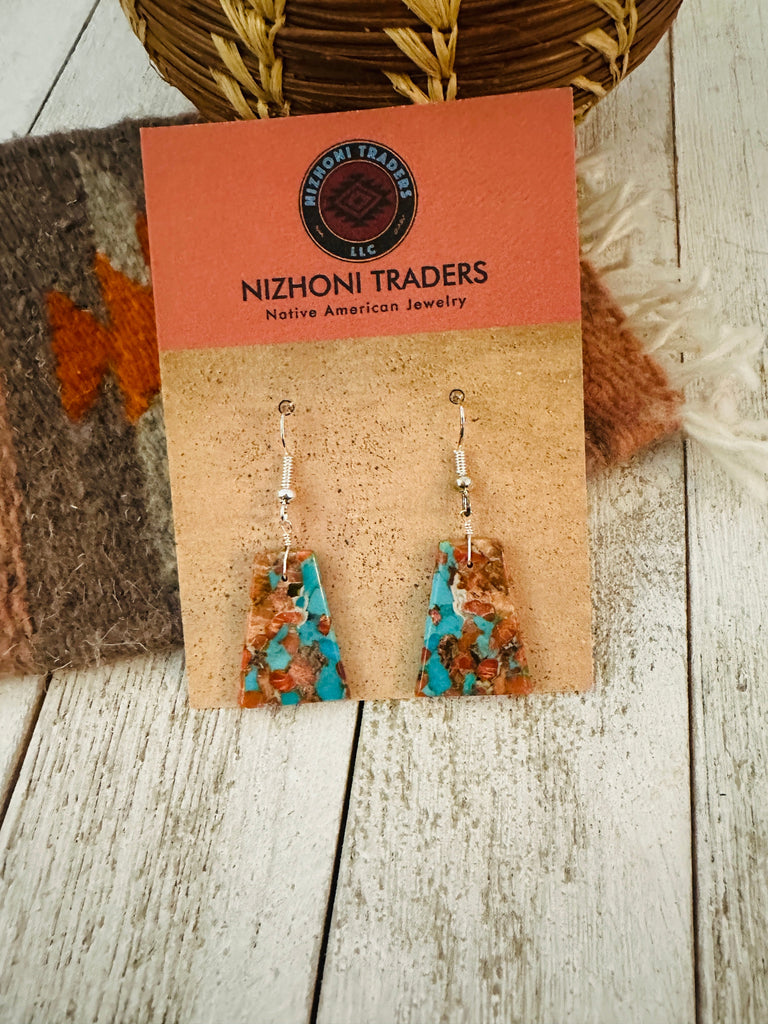 Navajo Sterling Silver & Multi Stone Spice Slab Dangle Earrings NT jewelry Nizhoni Traders LLC   