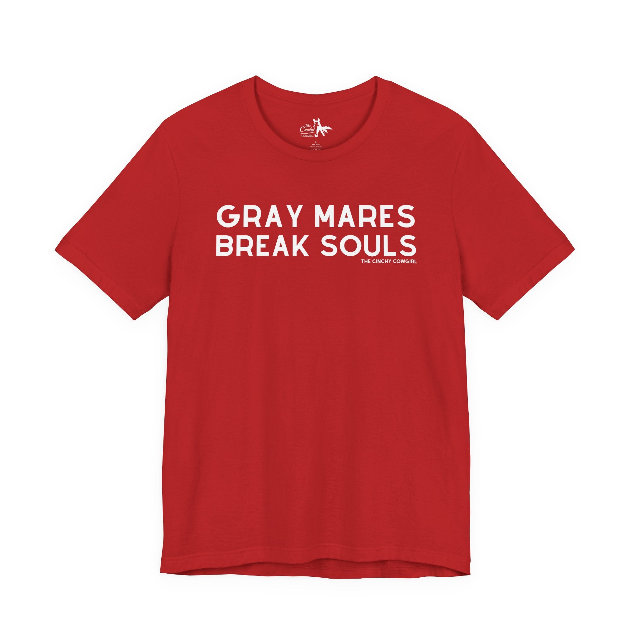 Gray Mares Break Souls Short Sleeve Tee T-Shirt The Cinchy Cowgirl - Print Red XS