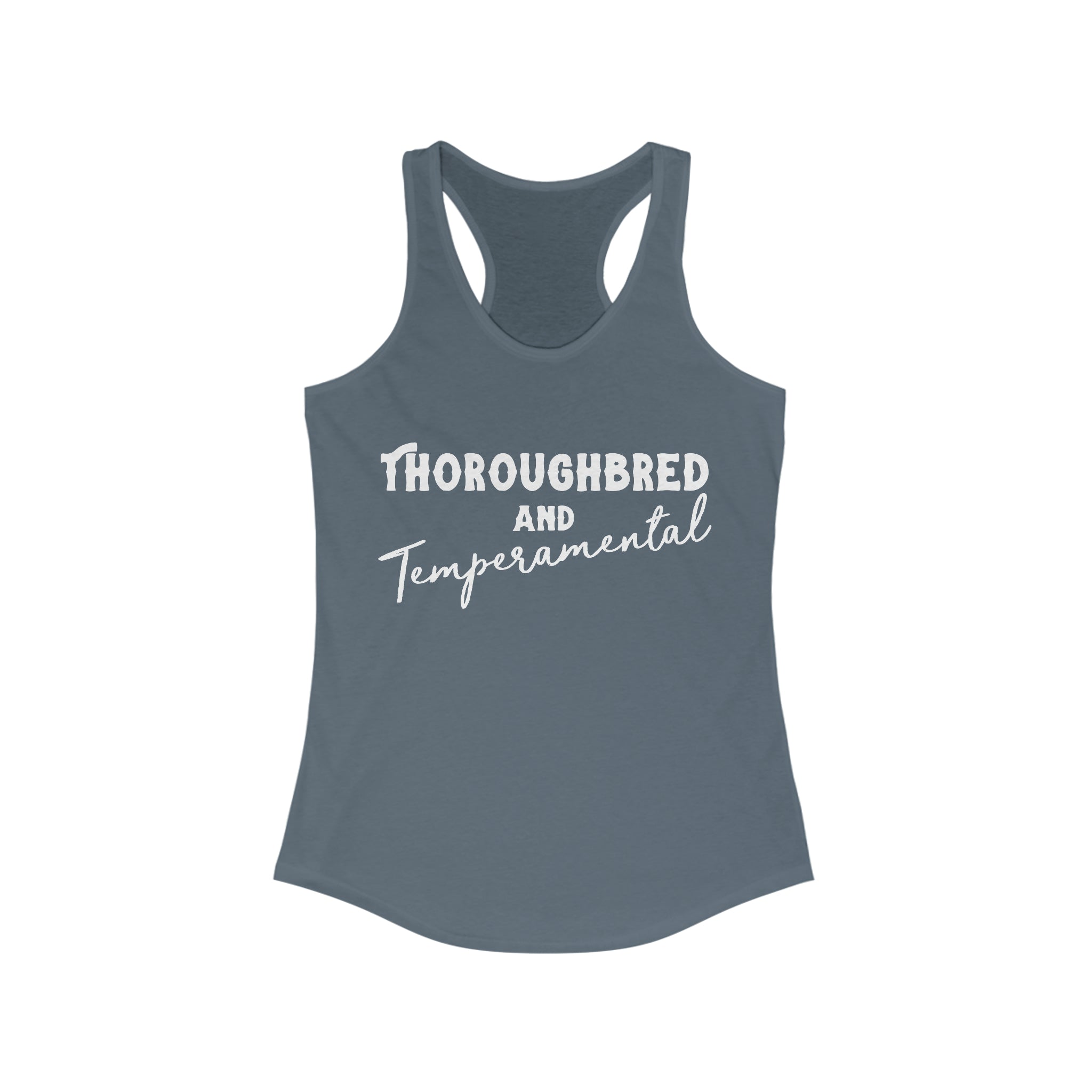 Thoroughbred & Temperamental Racerback Tank Horse Color Shirts Printify XS Solid Indigo
