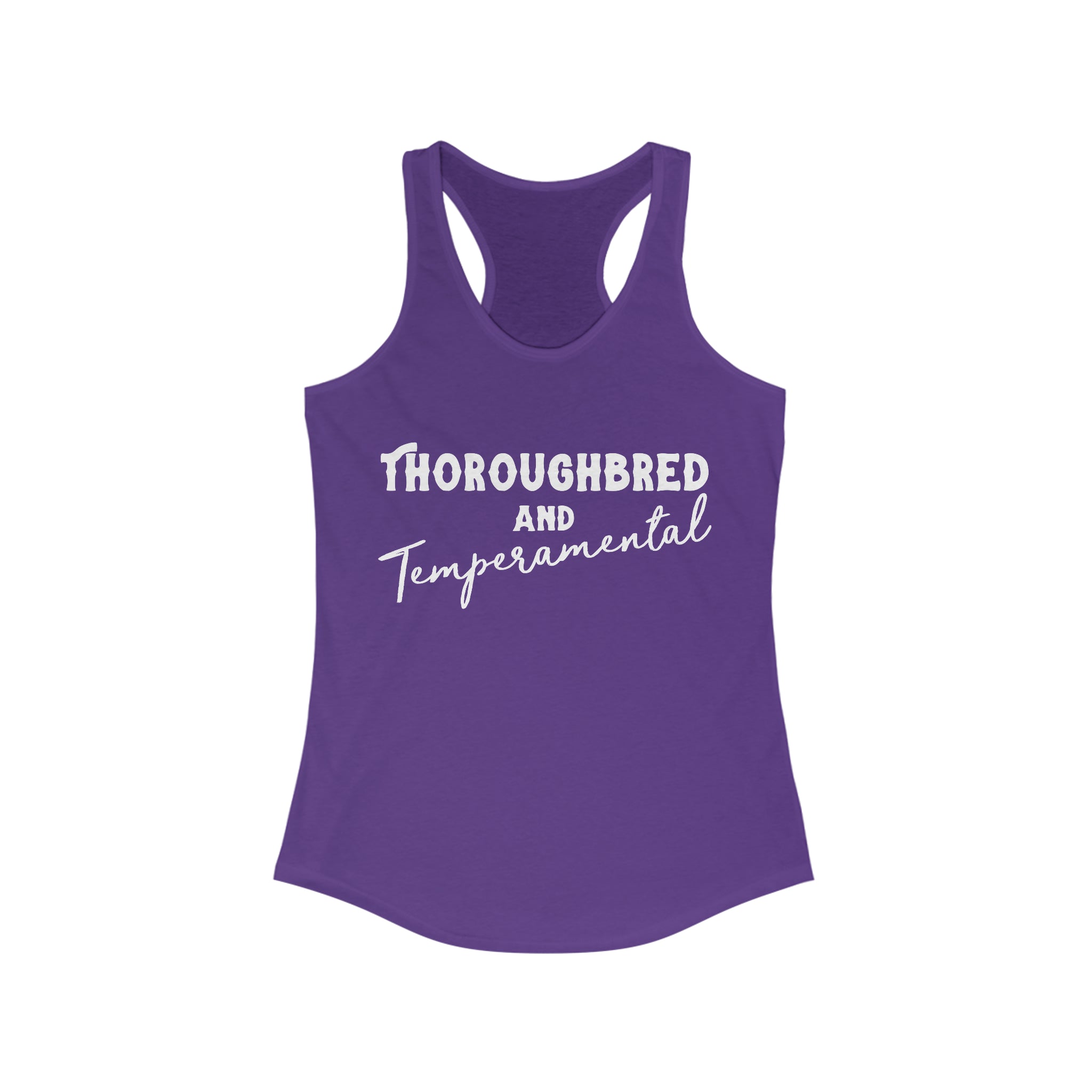 Thoroughbred & Temperamental Racerback Tank Horse Color Shirts Printify XS Solid Purple Rush