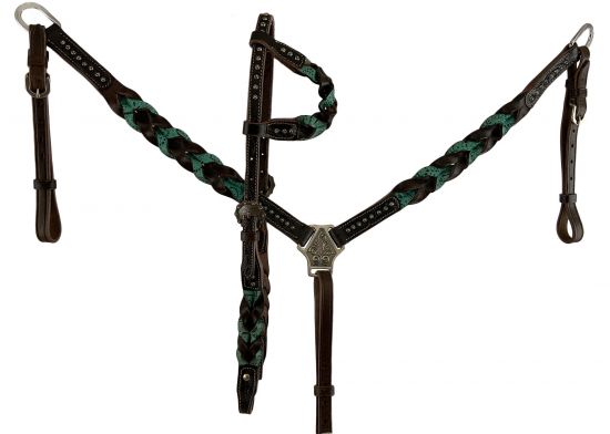 Teal Miracle Braid One Ear Headstall Set headstall set Shiloh