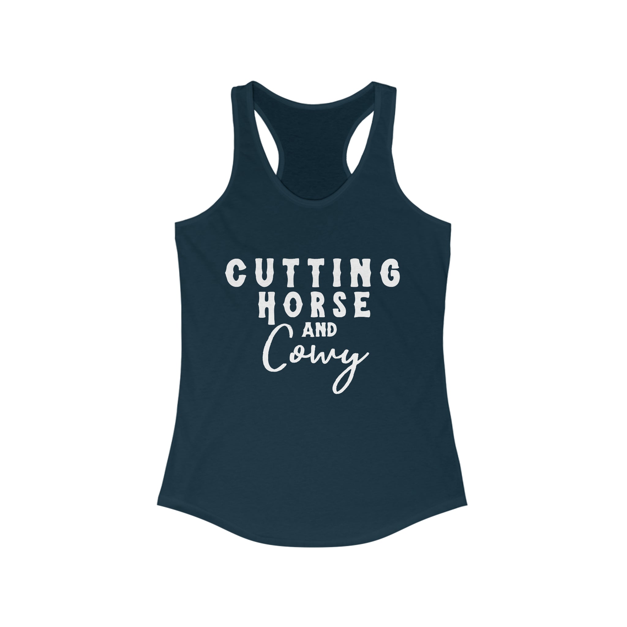 Cutting Horse & Cowy Racerback Tank Horse Riding Discipline Tee Printify XS Solid Midnight Navy
