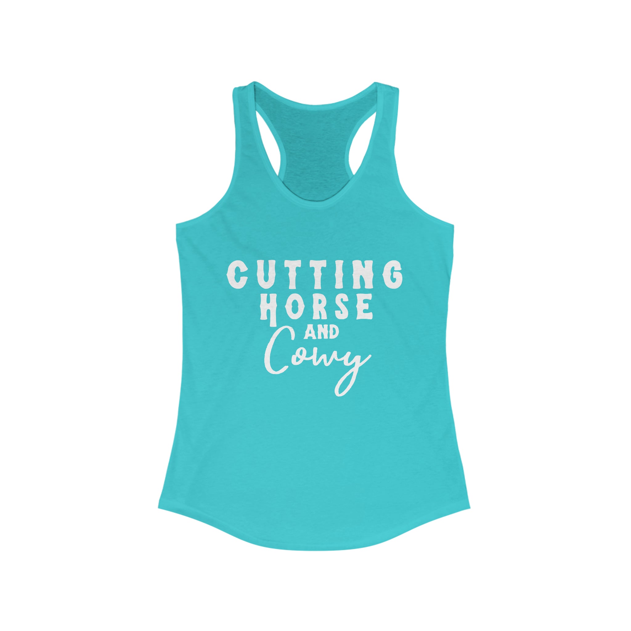 Cutting Horse & Cowy Racerback Tank Horse Riding Discipline Tee Printify XS Solid Tahiti Blue