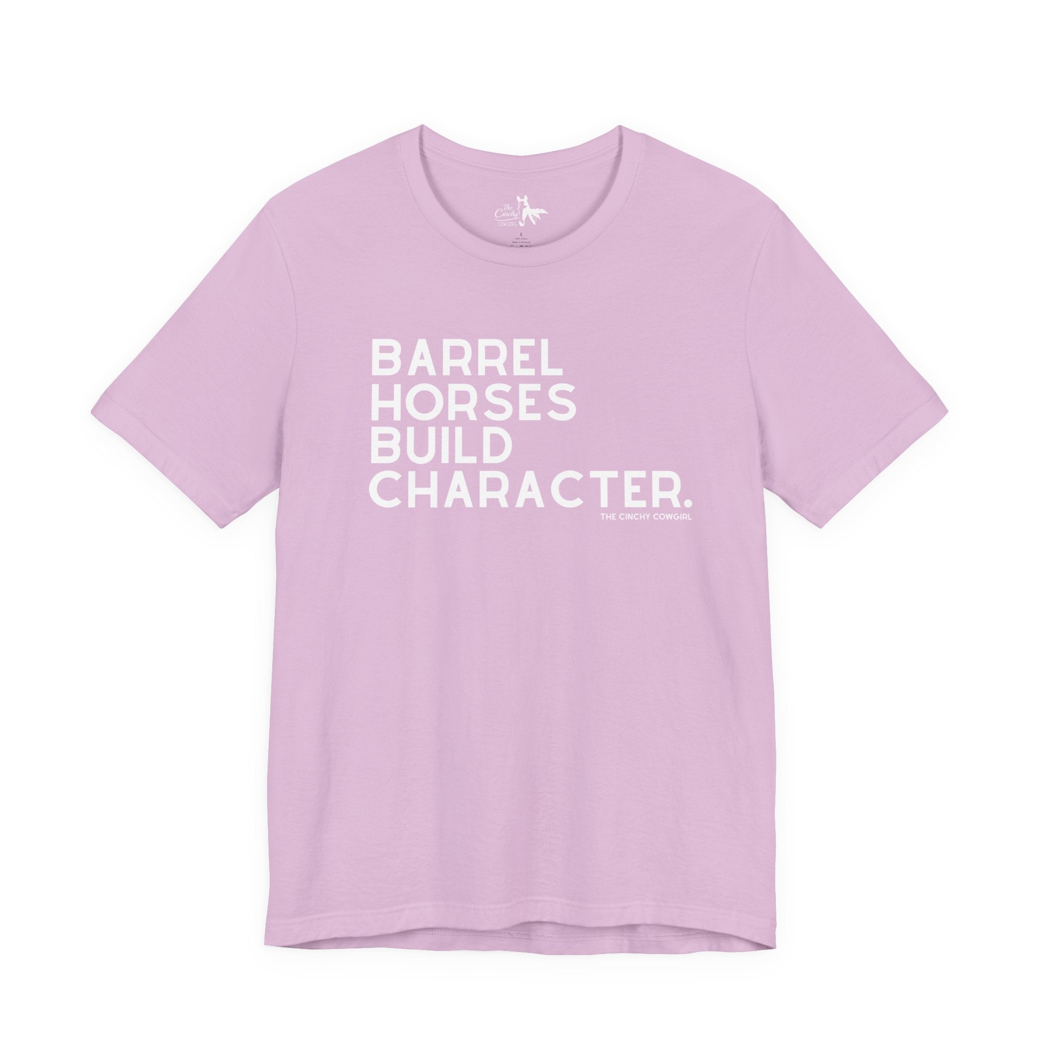 Barrel Horses Build Character Short Sleeve Tee Graphic Tee The Cinchy Cowgirl - Print Lilac XS