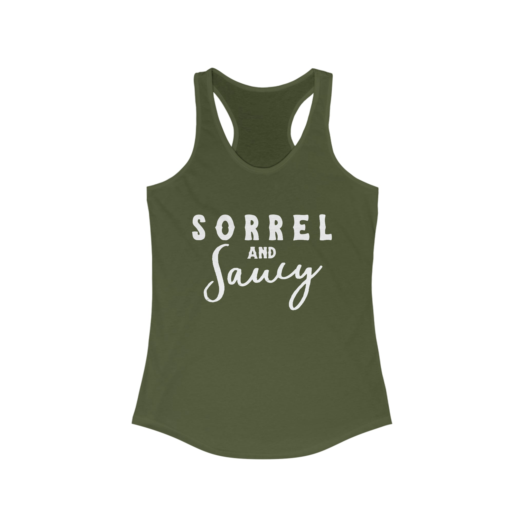 Sorrel & Saucy Racerback Tank Horse Color Shirts Printify